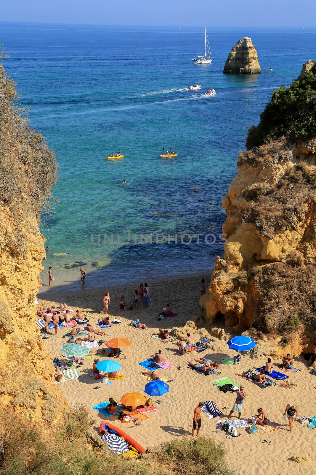 The famous rocks at the coast of Lagos in the Algarve, Portugal