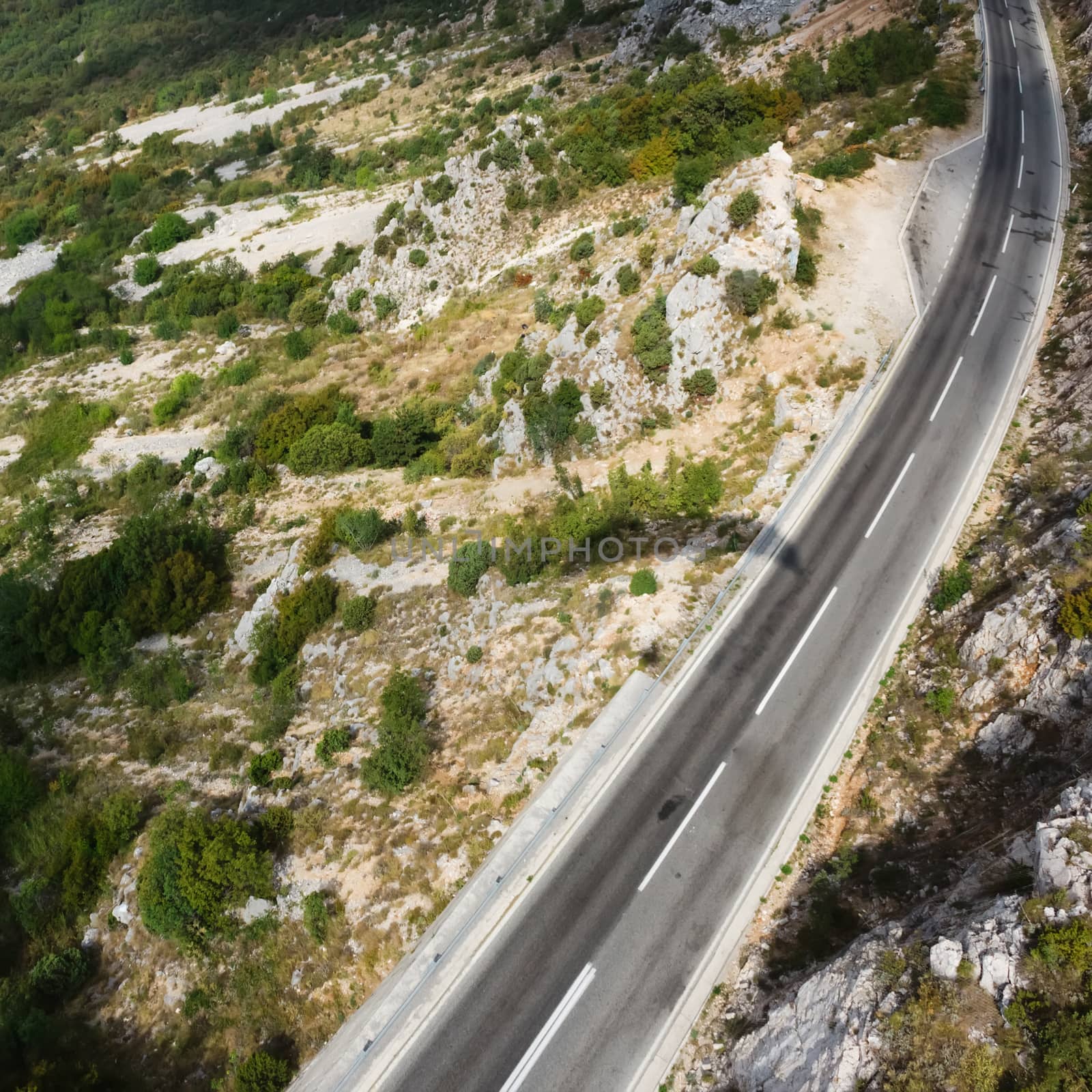 The mountain road in Montenegro. Top view