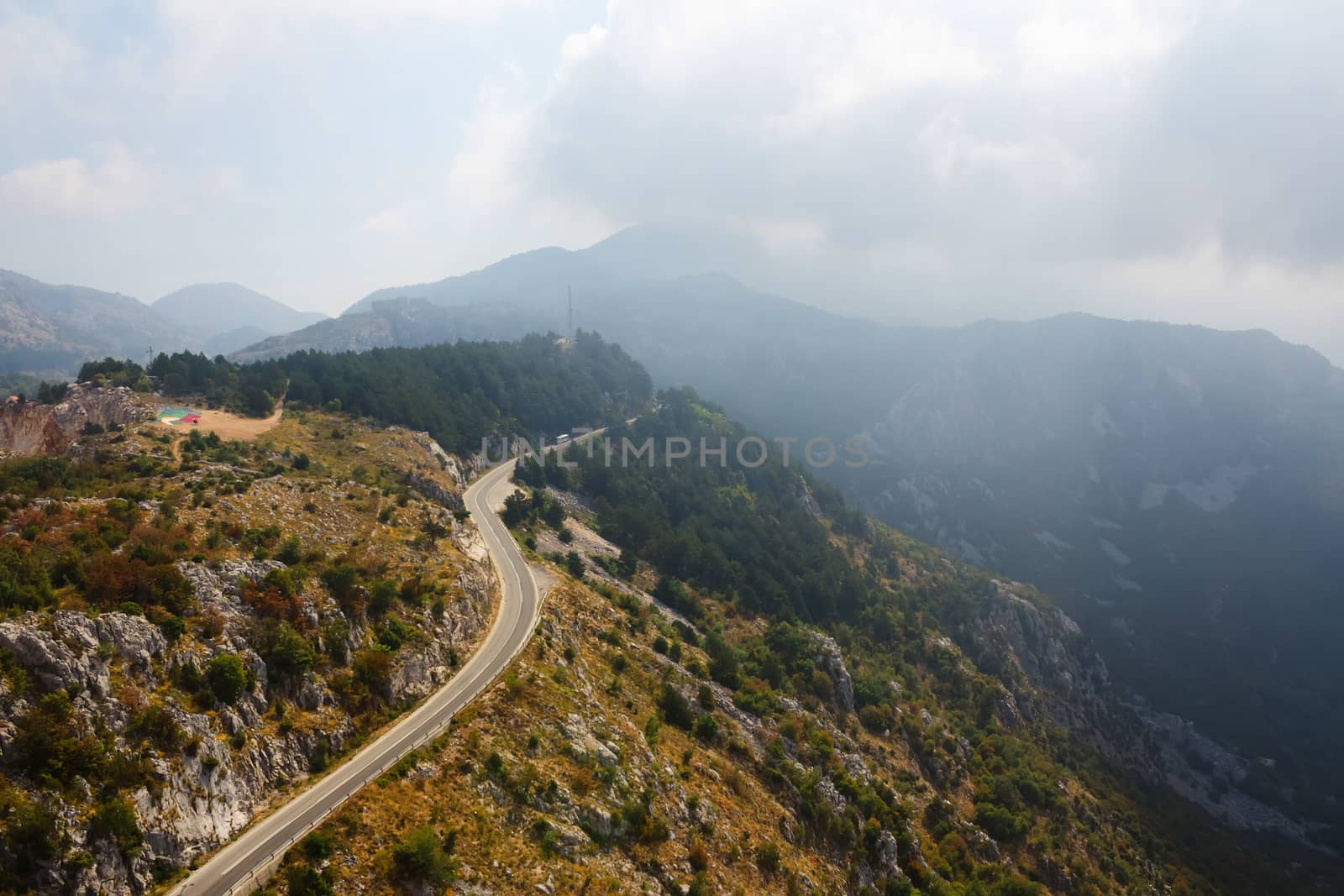 The mountain road in Montenegro. Top view