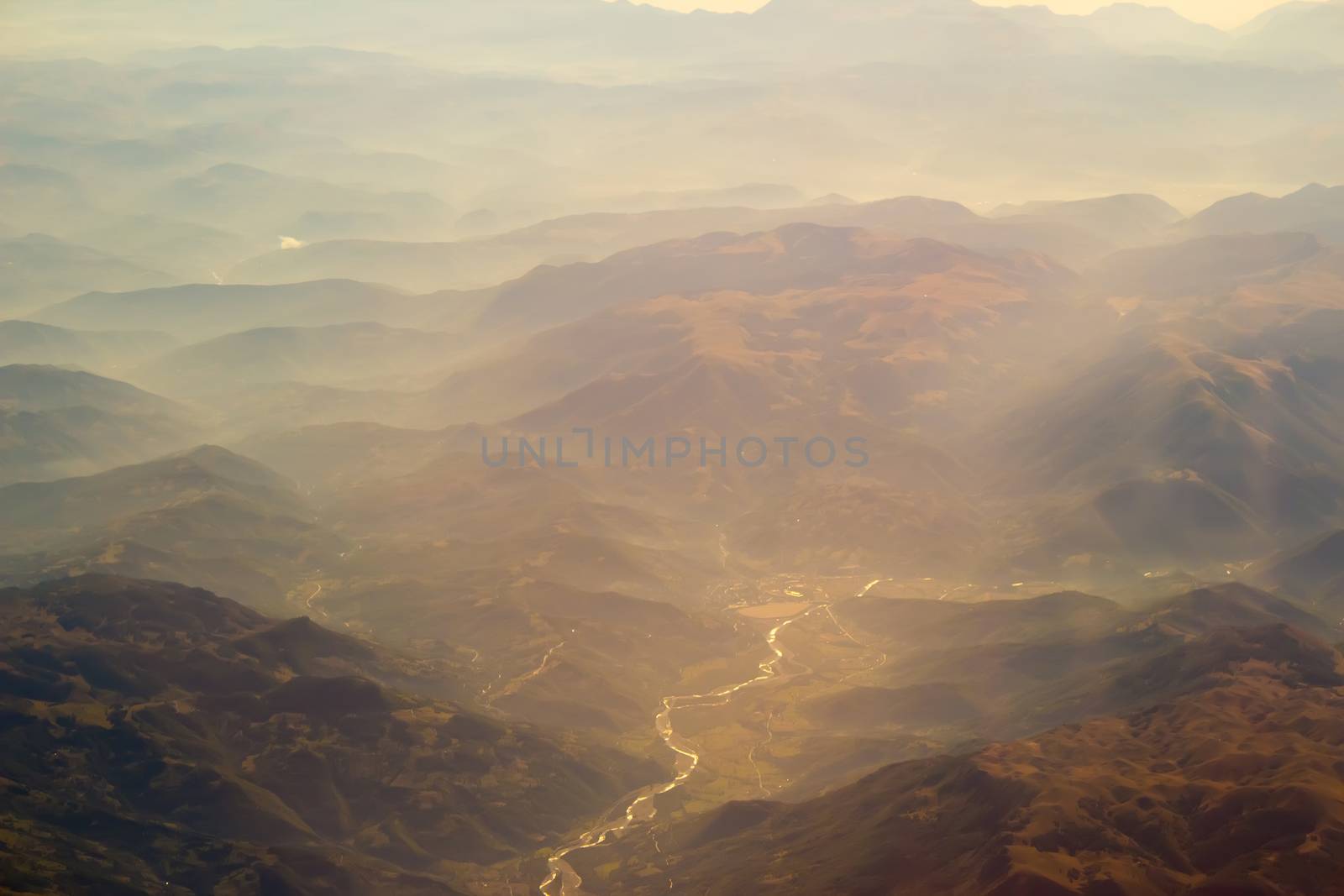 Landscape of Mountain.  view from airplane window by sarymsakov