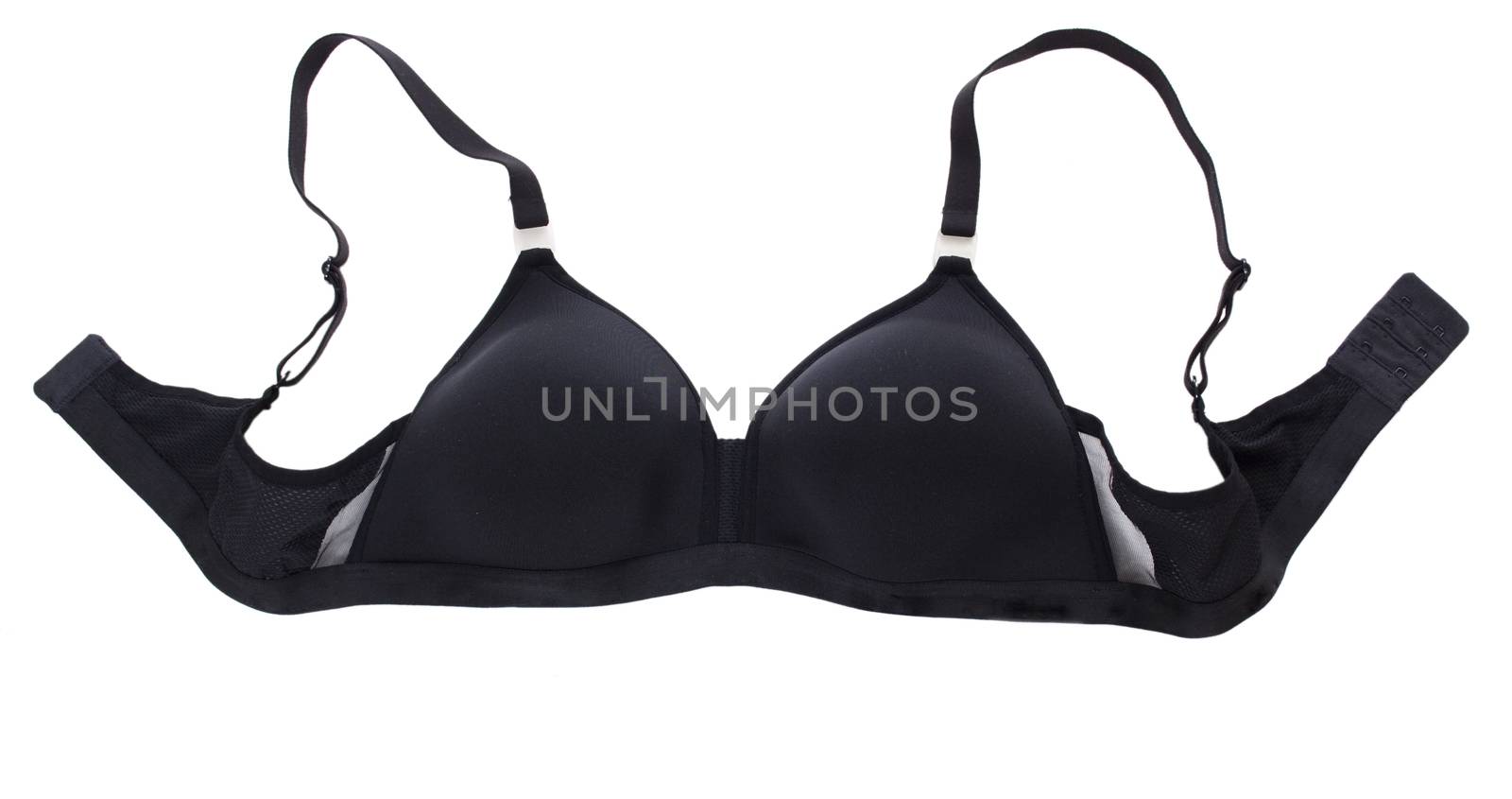 A black sports bra close-up on the white background.