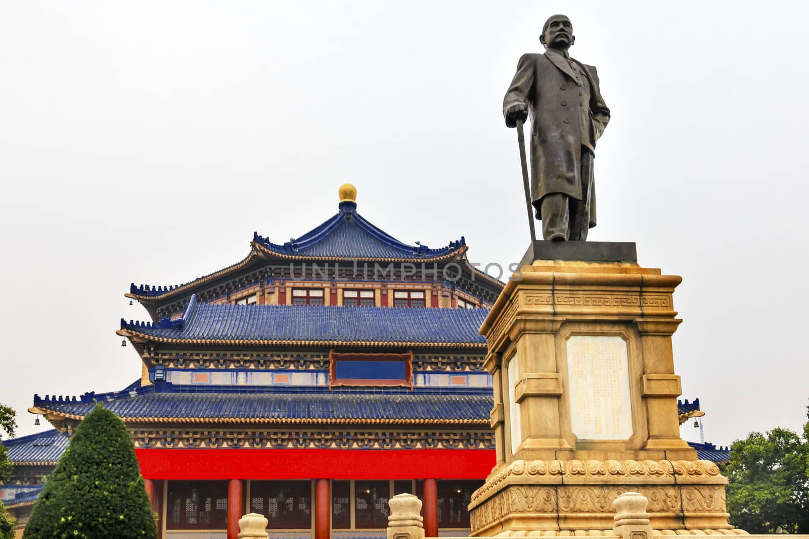Sun Yat-Sen Memorial Guangzhou City Guangdong Province China.  Sun Yat-Sen's Memorial was constructed between 1929 to 1931 and is a memorial to the person, who inspired the Chinese revolution.  Sun Yat-Sen statue was built in 1956.