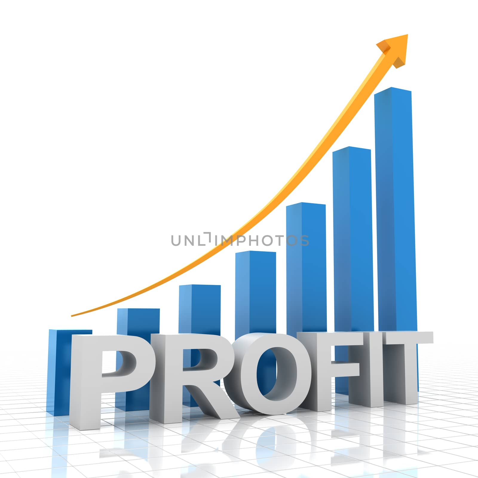 Profit growth chart, 3d render, white background