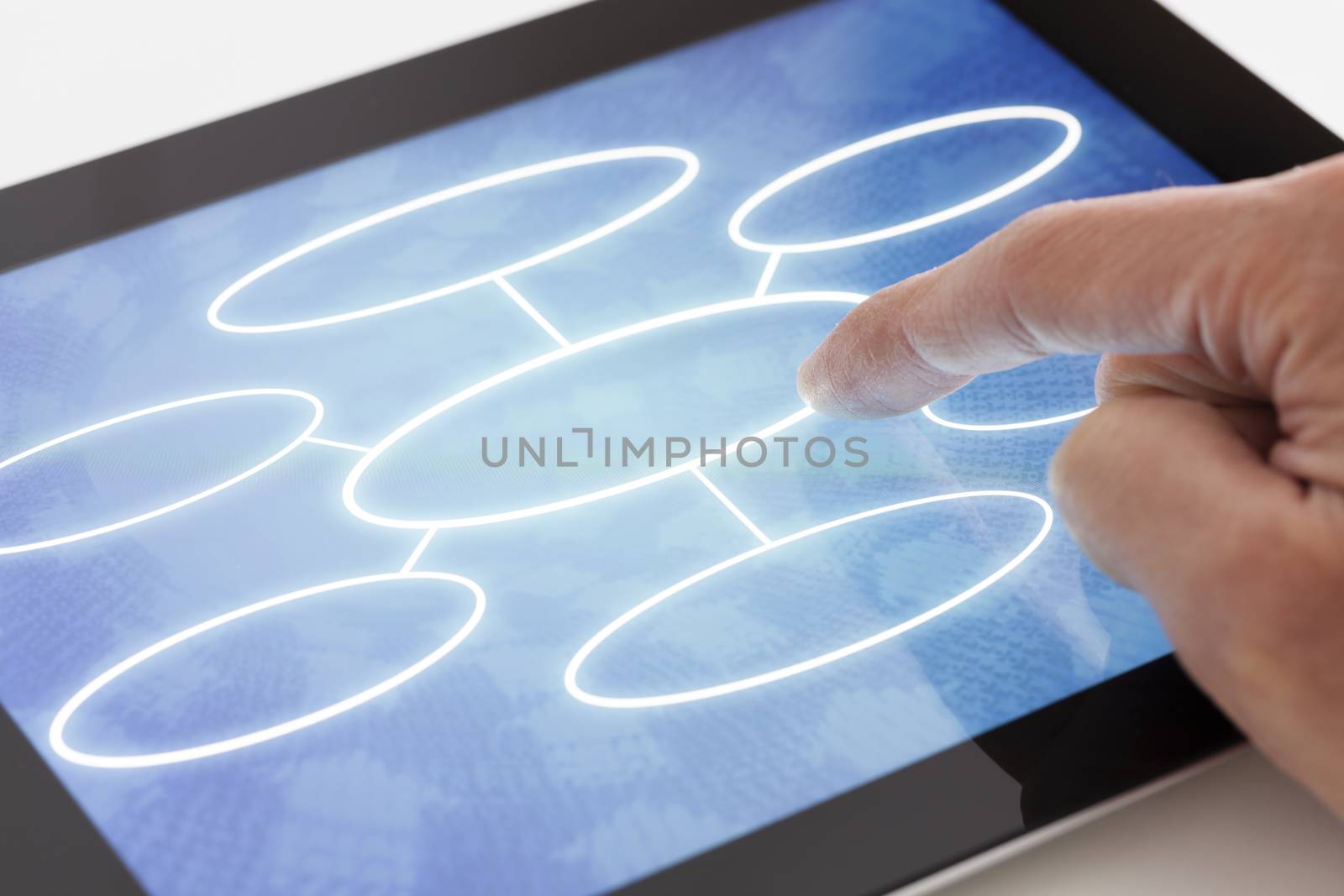 Clicking on a tablet with flow chart by ymgerman
