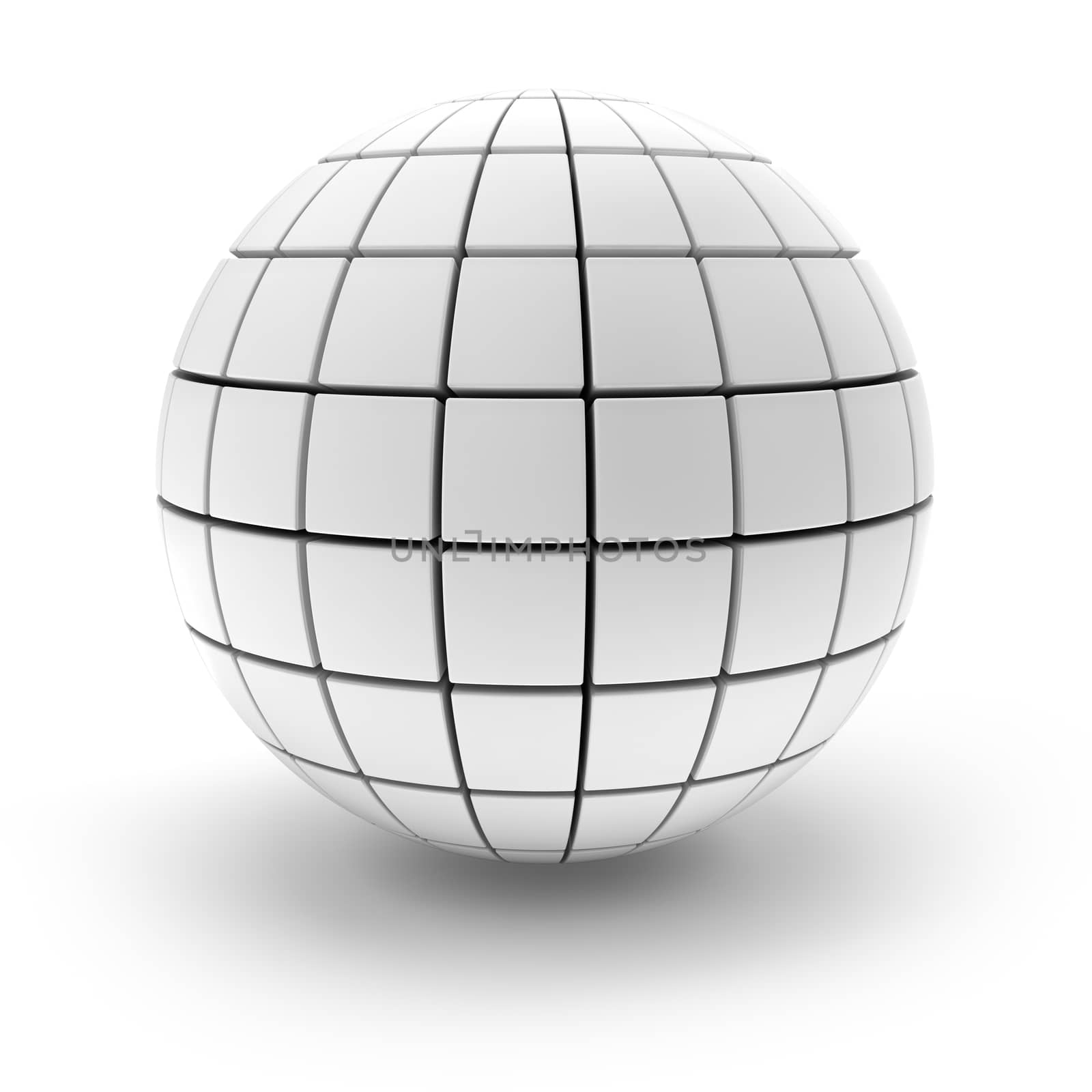 Blank sphere formed by blocks, 3d render, white background