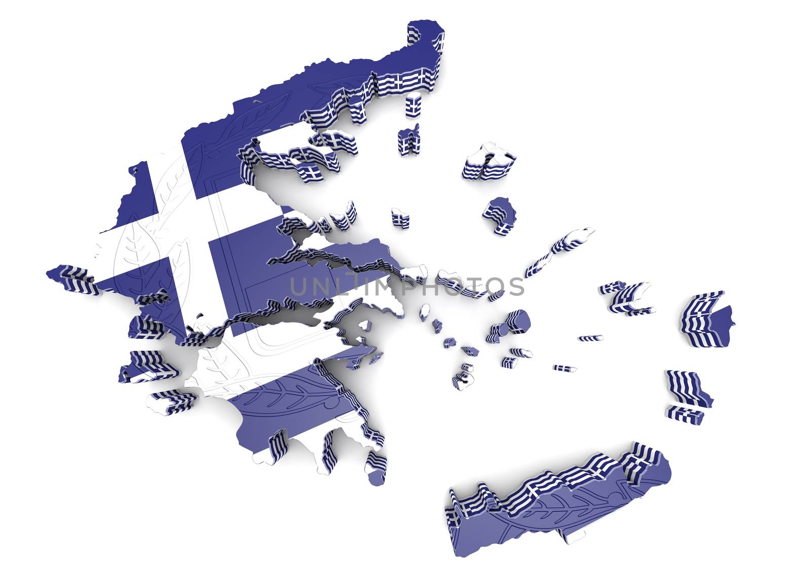 3d map illustration of Greece with flag and coat of arms