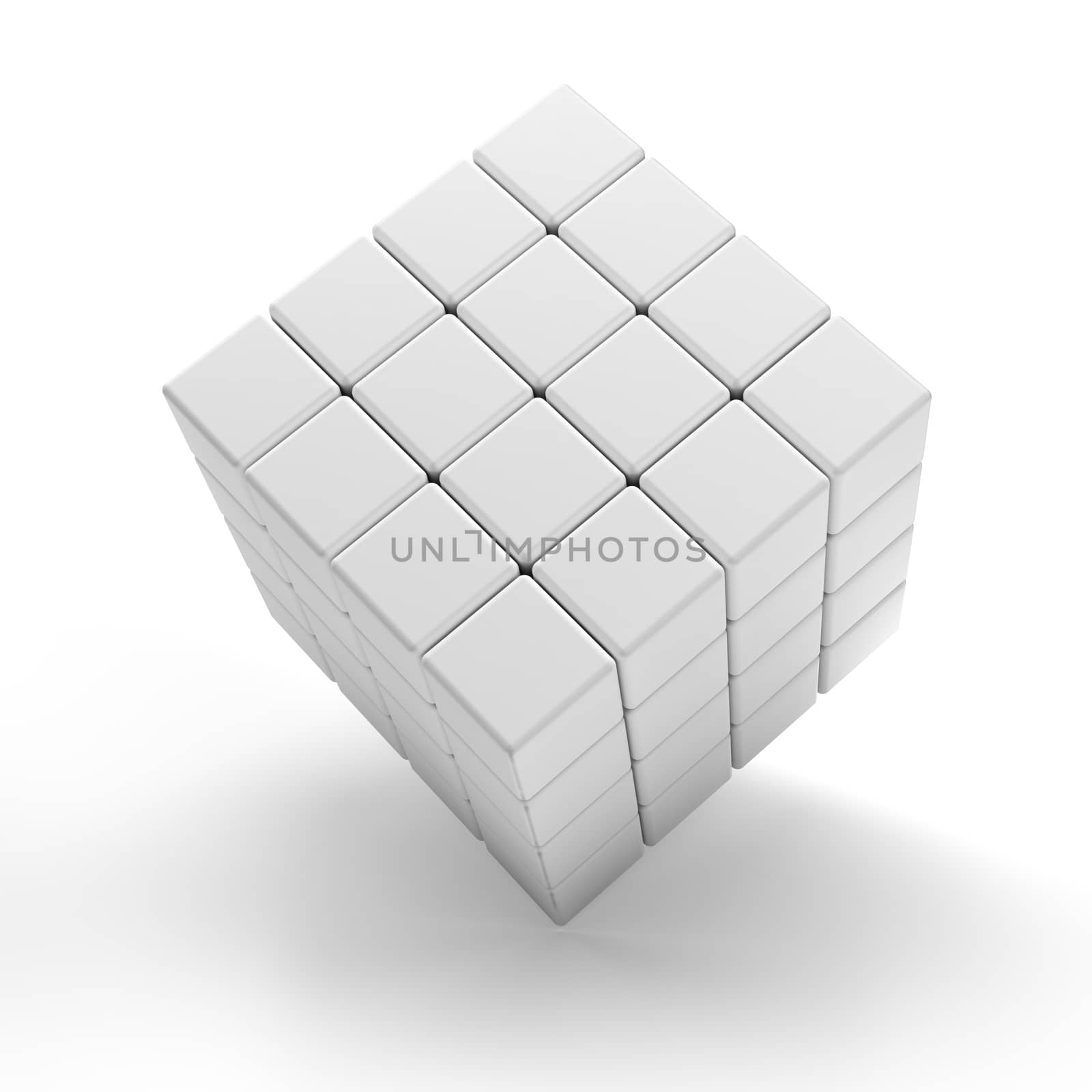 Blank 3d cubes, white background, 3d render