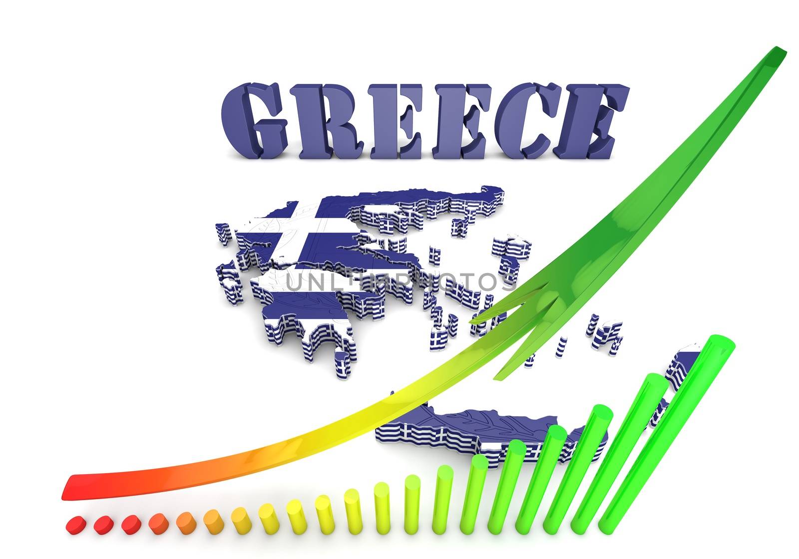 3d map illustration of Greece with flag and coat of arms