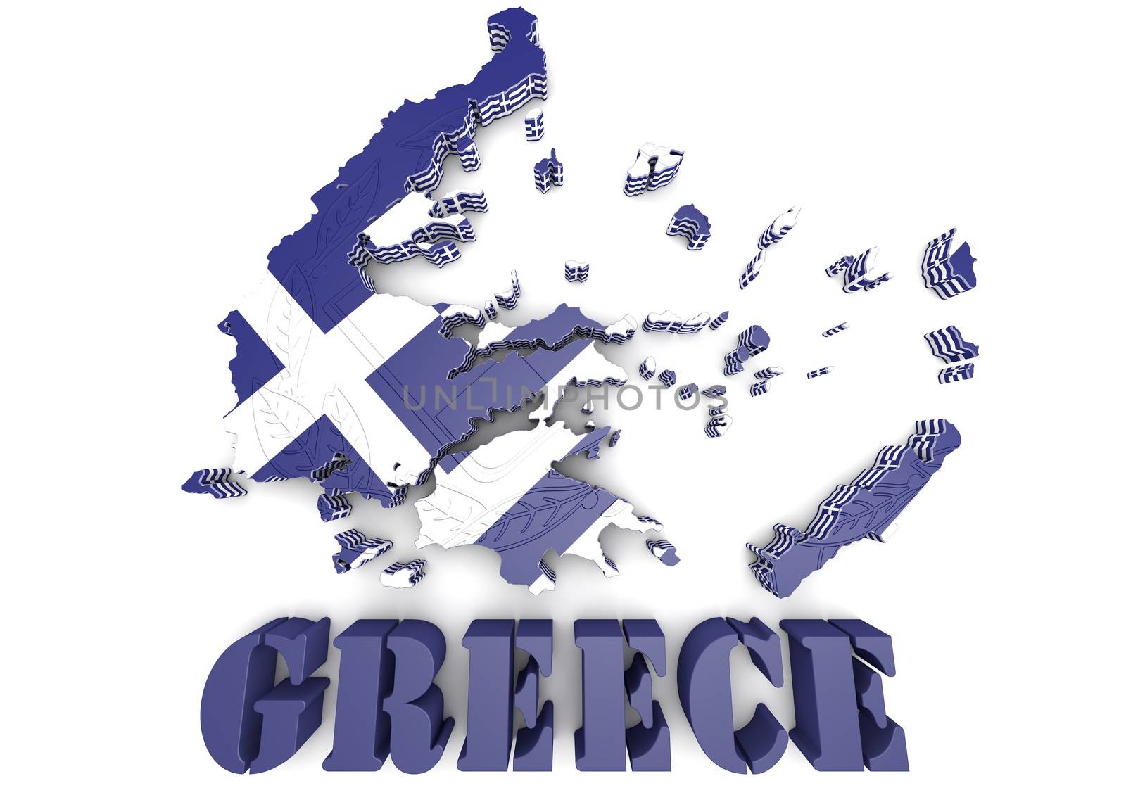 3d map illustration of Greece with flag and coat of arms
