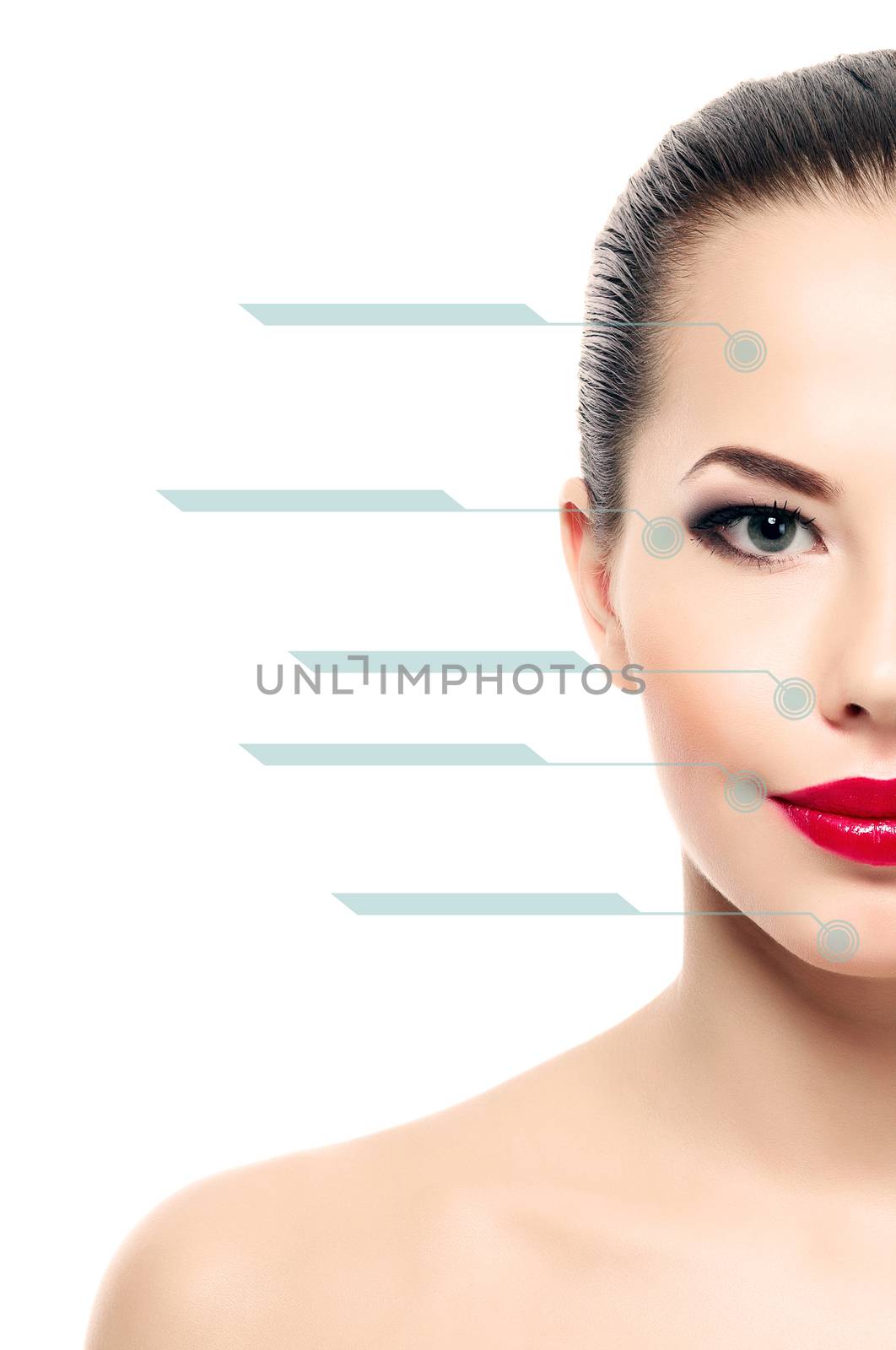 Young female with clean fresh skin, white background by Nobilior