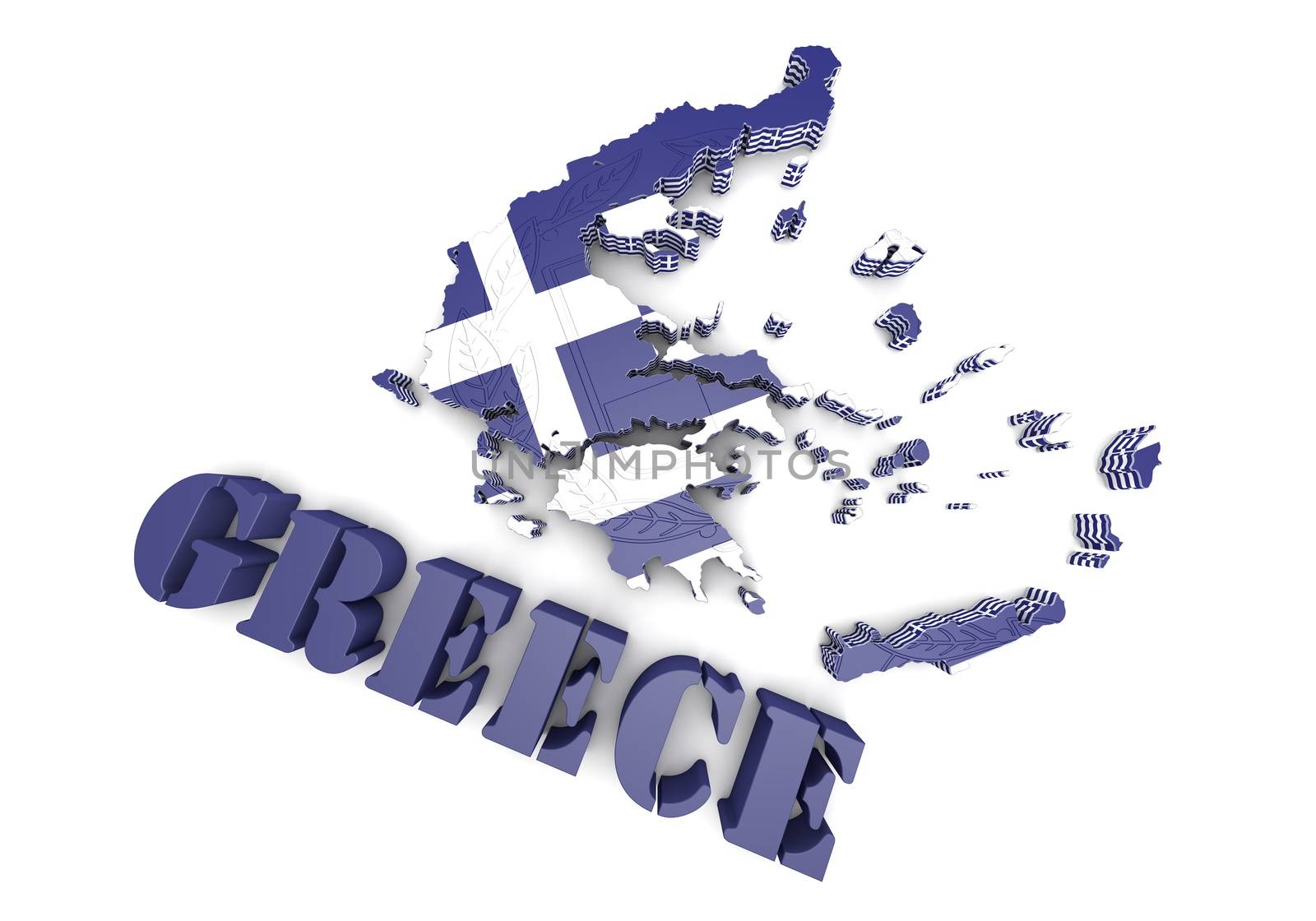 3d map illustration of Greece with flag and coat of arms