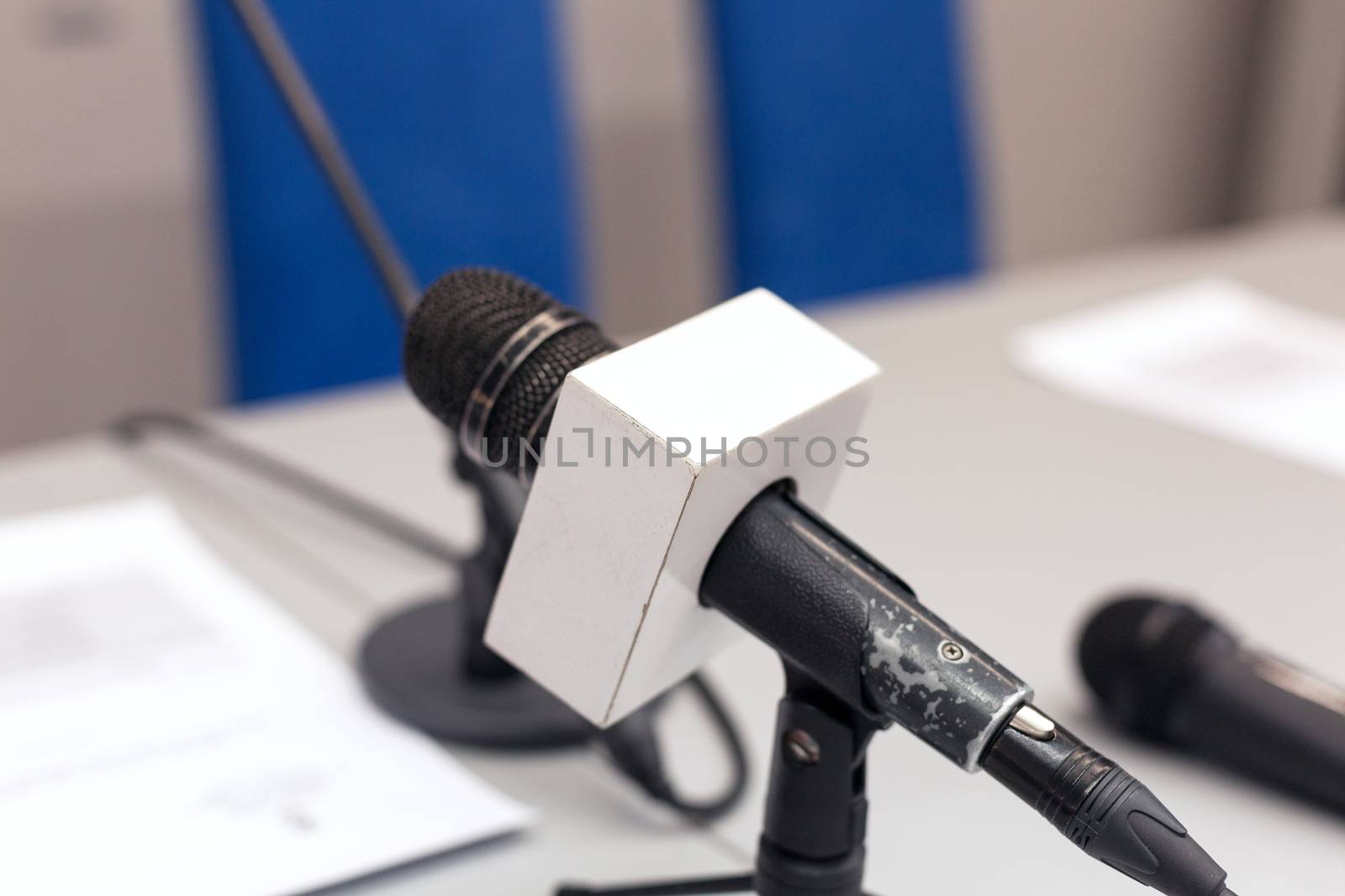 Microphone in focus against blurred background