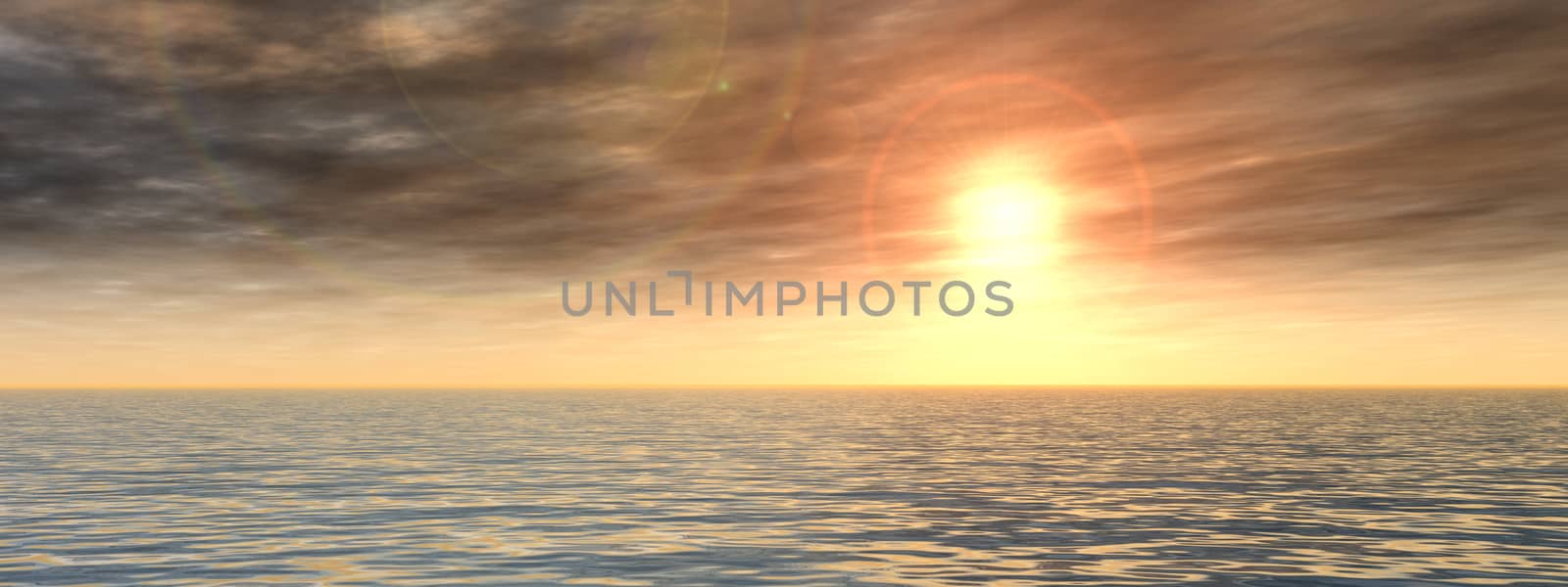 Conceptual sea or ocean water waves and sunset sky background banner