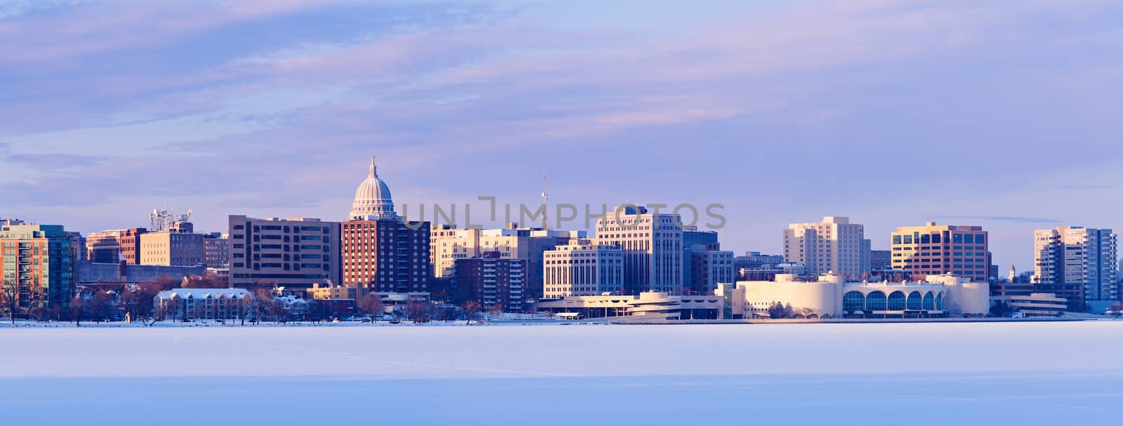 Winter panorama of Madison. Madison, Wisconsin, USA