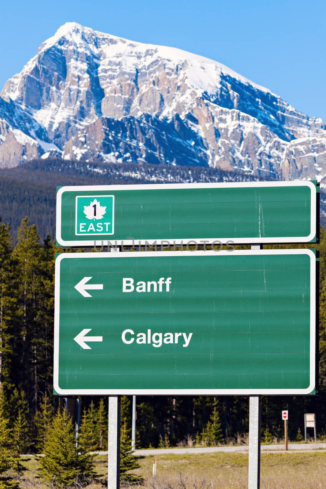 Sign in Banff National Park. Alberta, Canada.