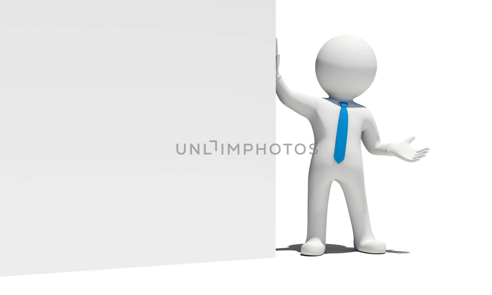 White man with blue tie holds white wall by cherezoff