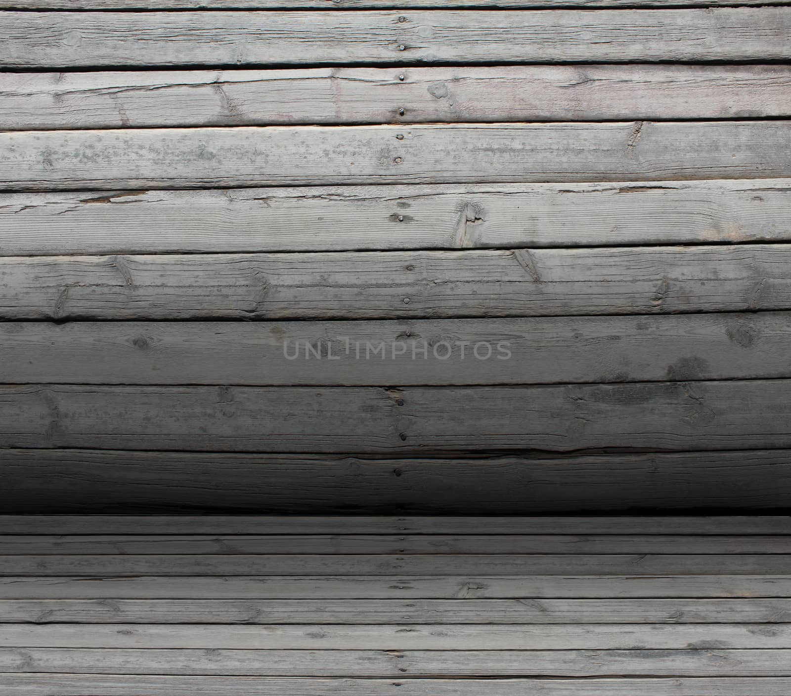 Convex texture nailed wooden railing. Gradient as backdrop