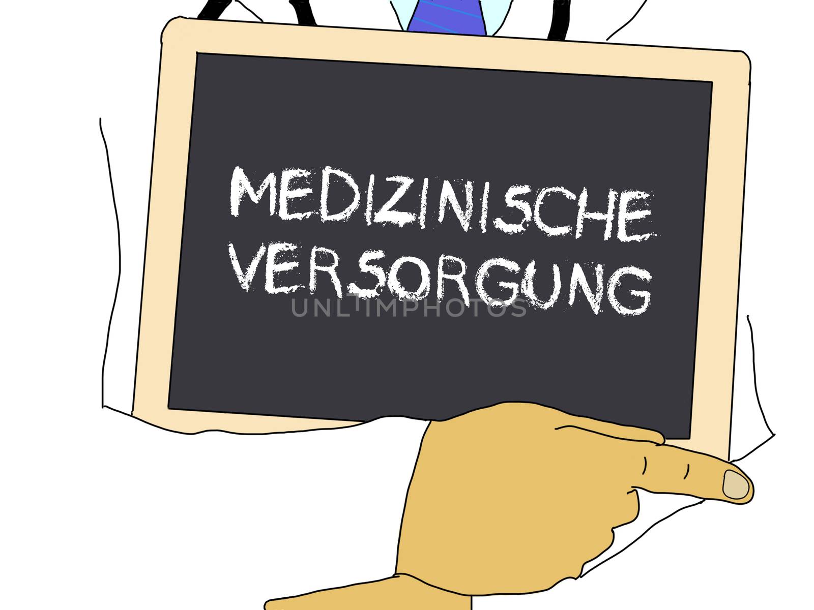 Illustration: Doctor shows information: Health care in german