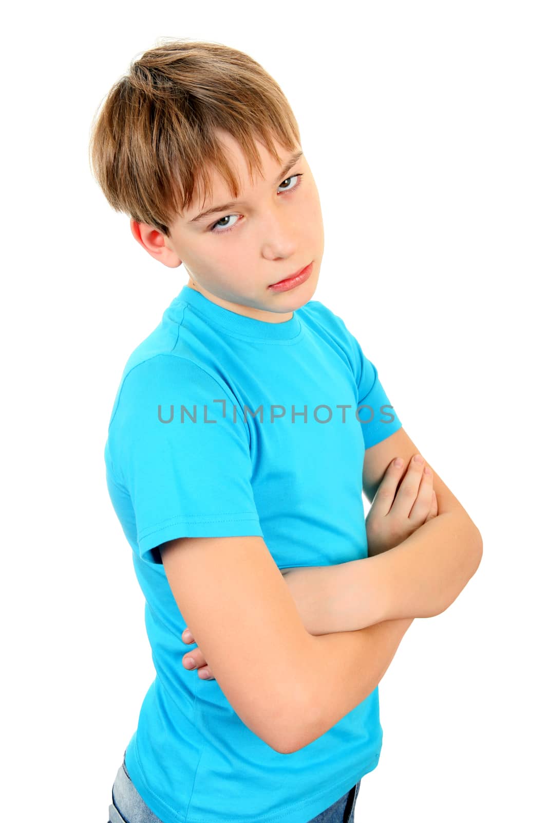 Sad Kid Portrait on the White Background