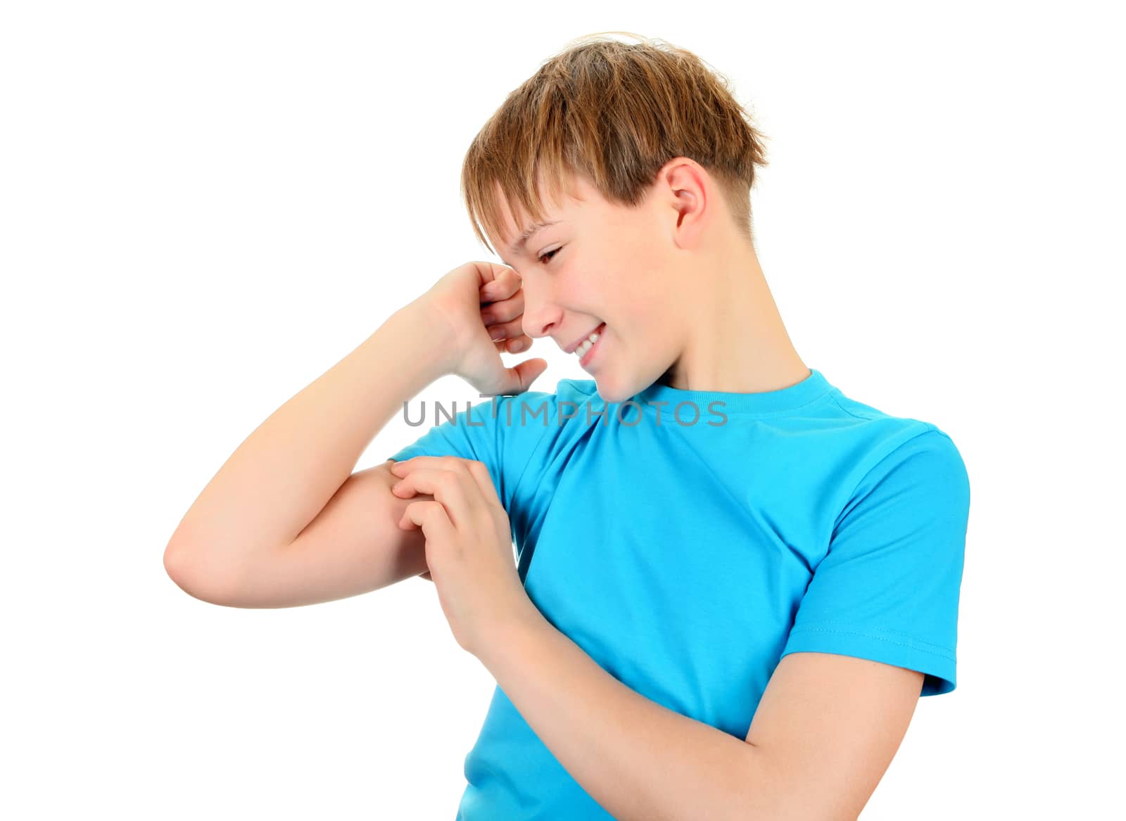 Kid Muscle Flexing Isolated on the White Background