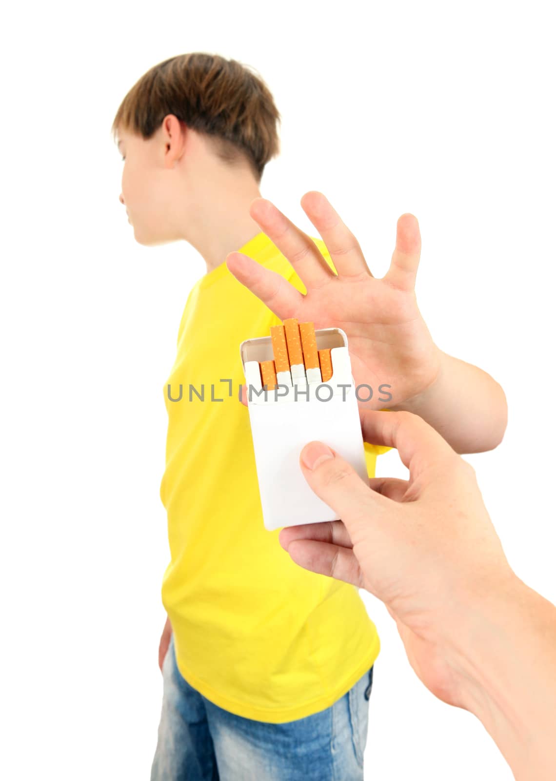 Kid refuse Cigarettes Isolated on the White Background