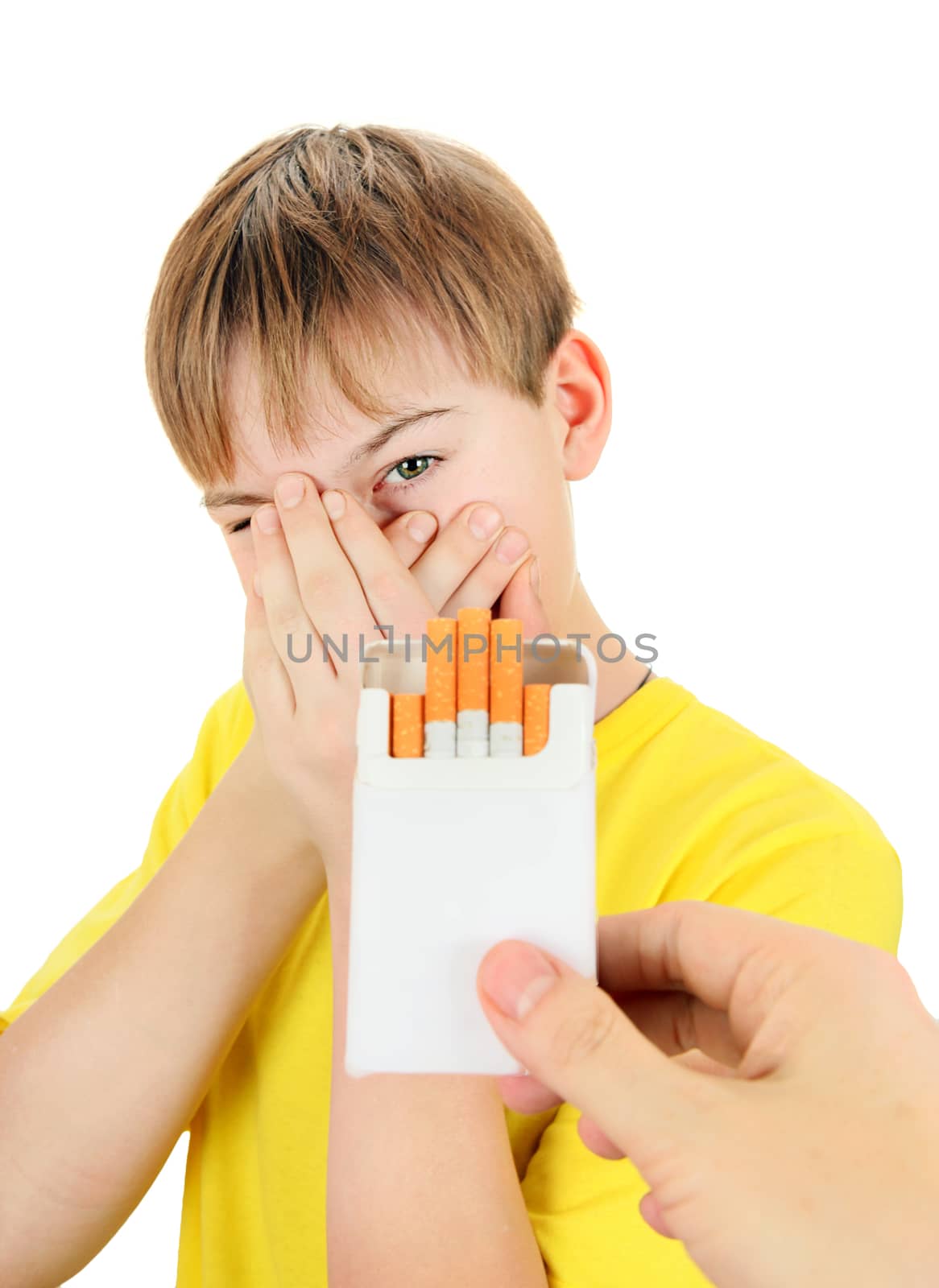 Kid refuse Cigarettes Isolated on the White Background