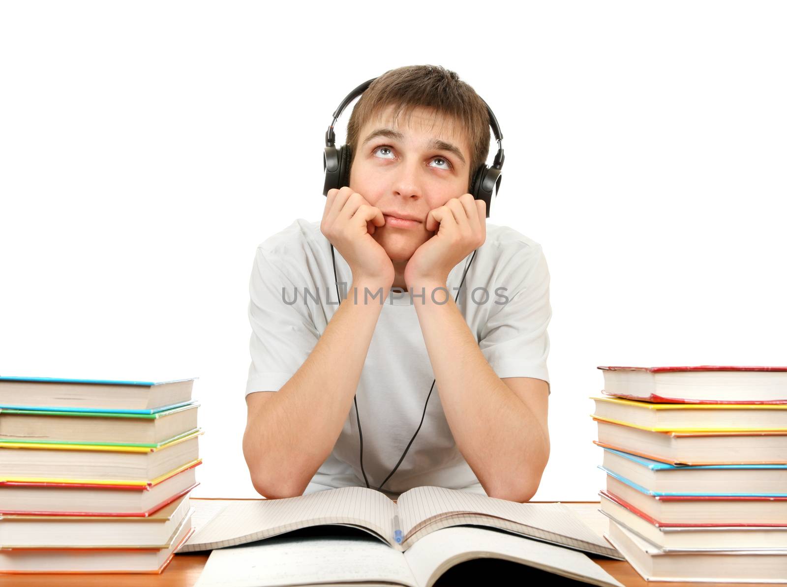 Bored Student in Headphones by sabphoto