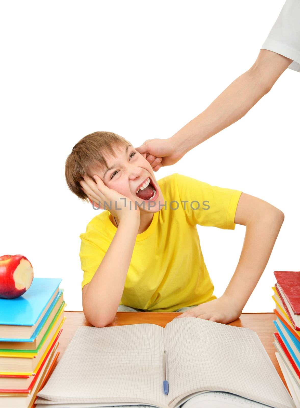 Parent threatening Son for a Learning on the white background