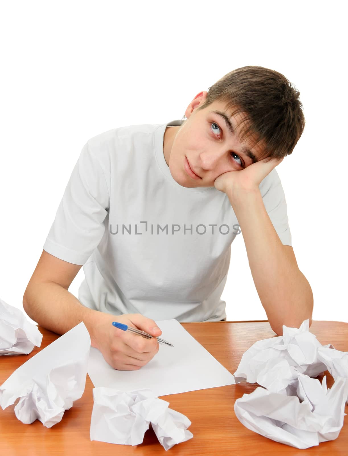 Teenager compose a Letter on the White Background