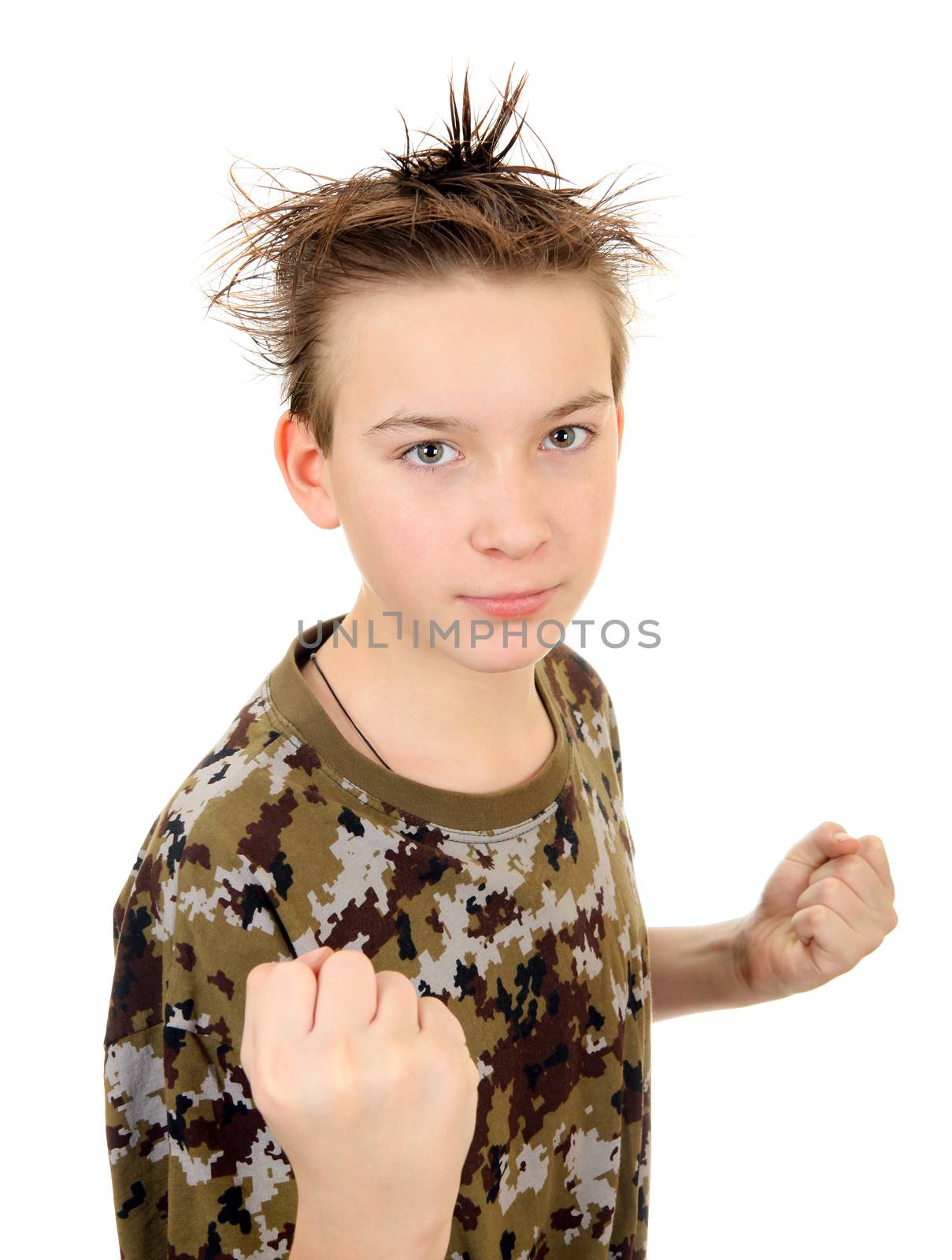 Kid in Boxer Pose Isolated on the White Background