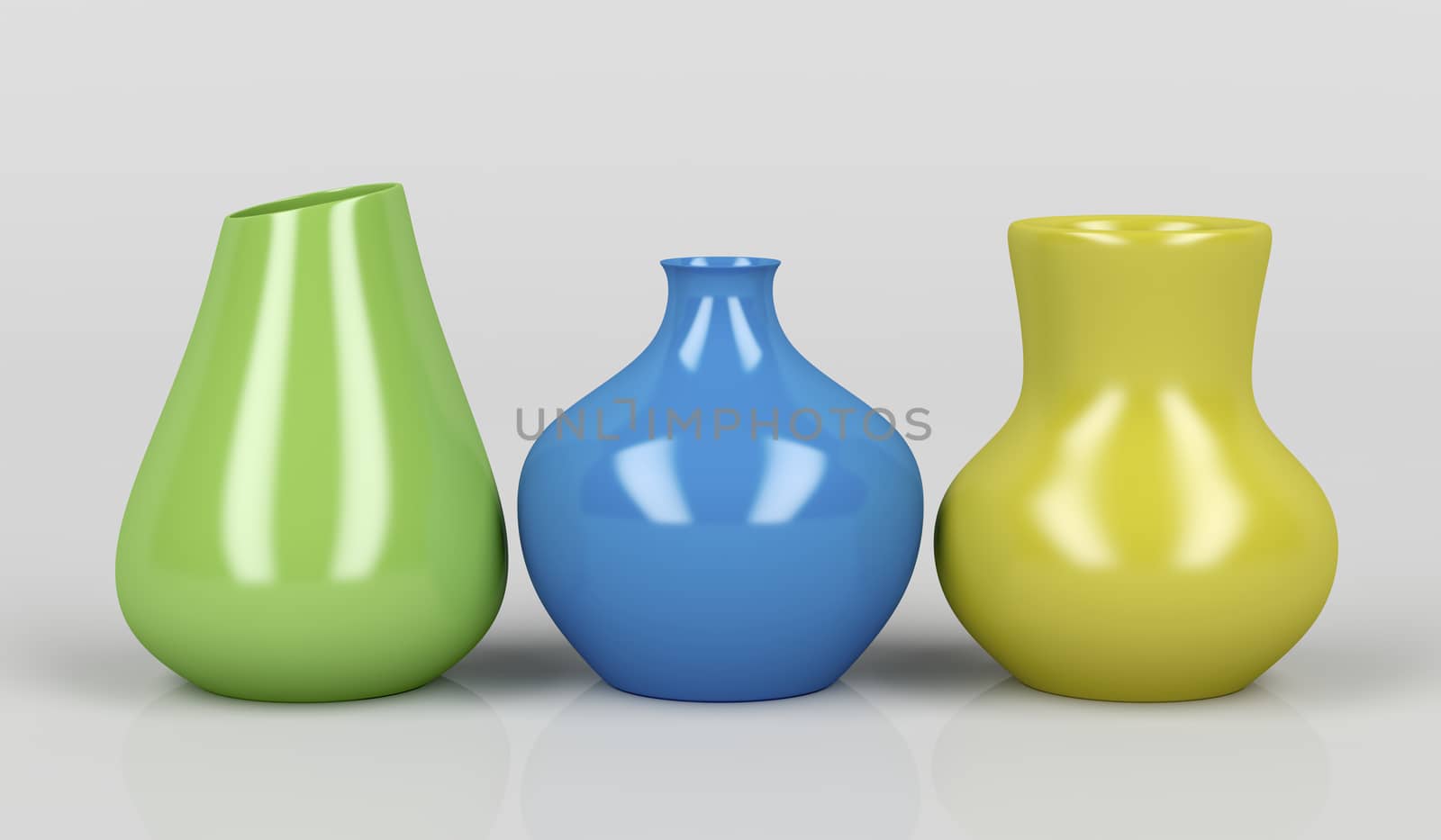 Three porcelain vases with different colors