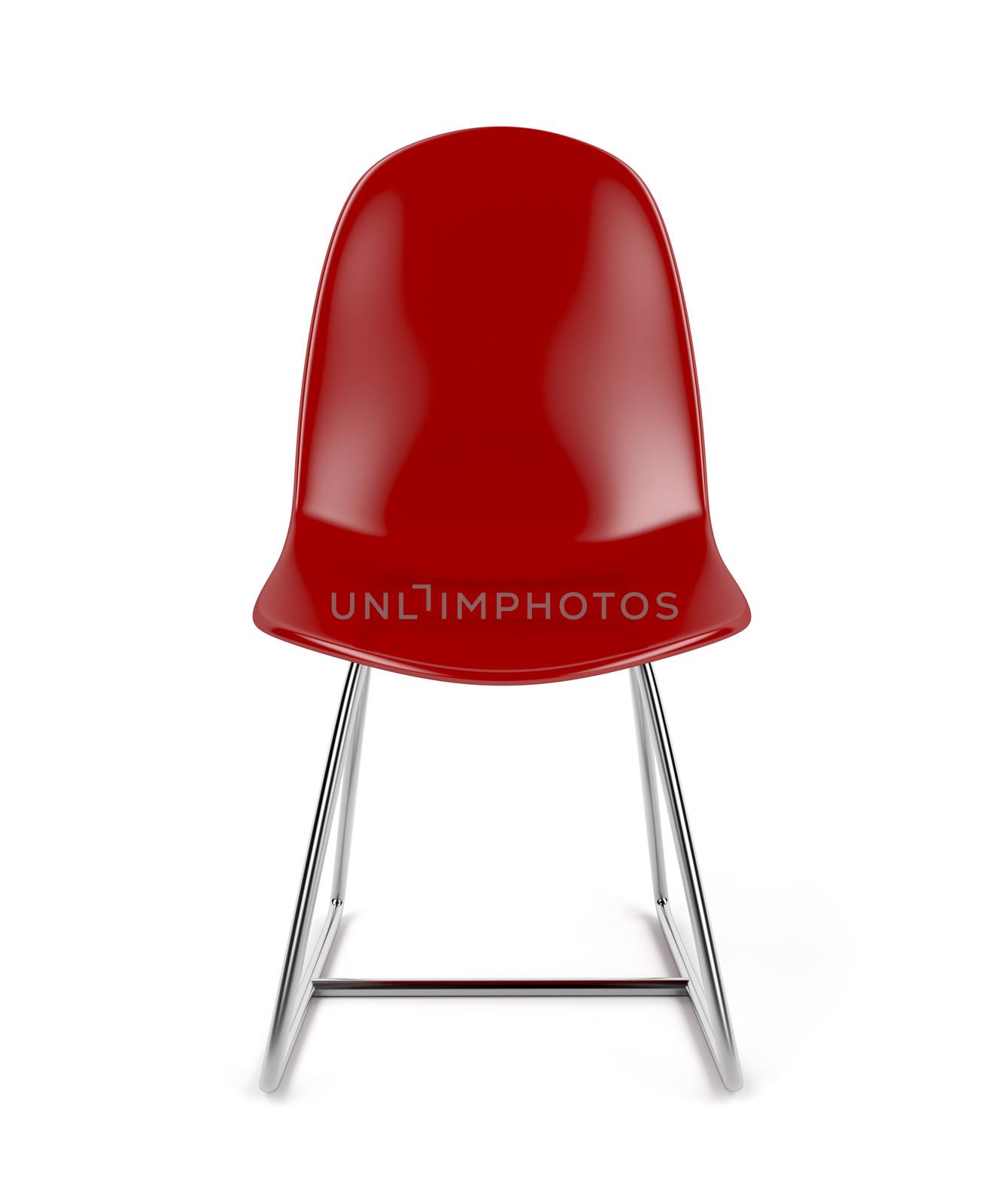 Red transparent plastic chair on white background