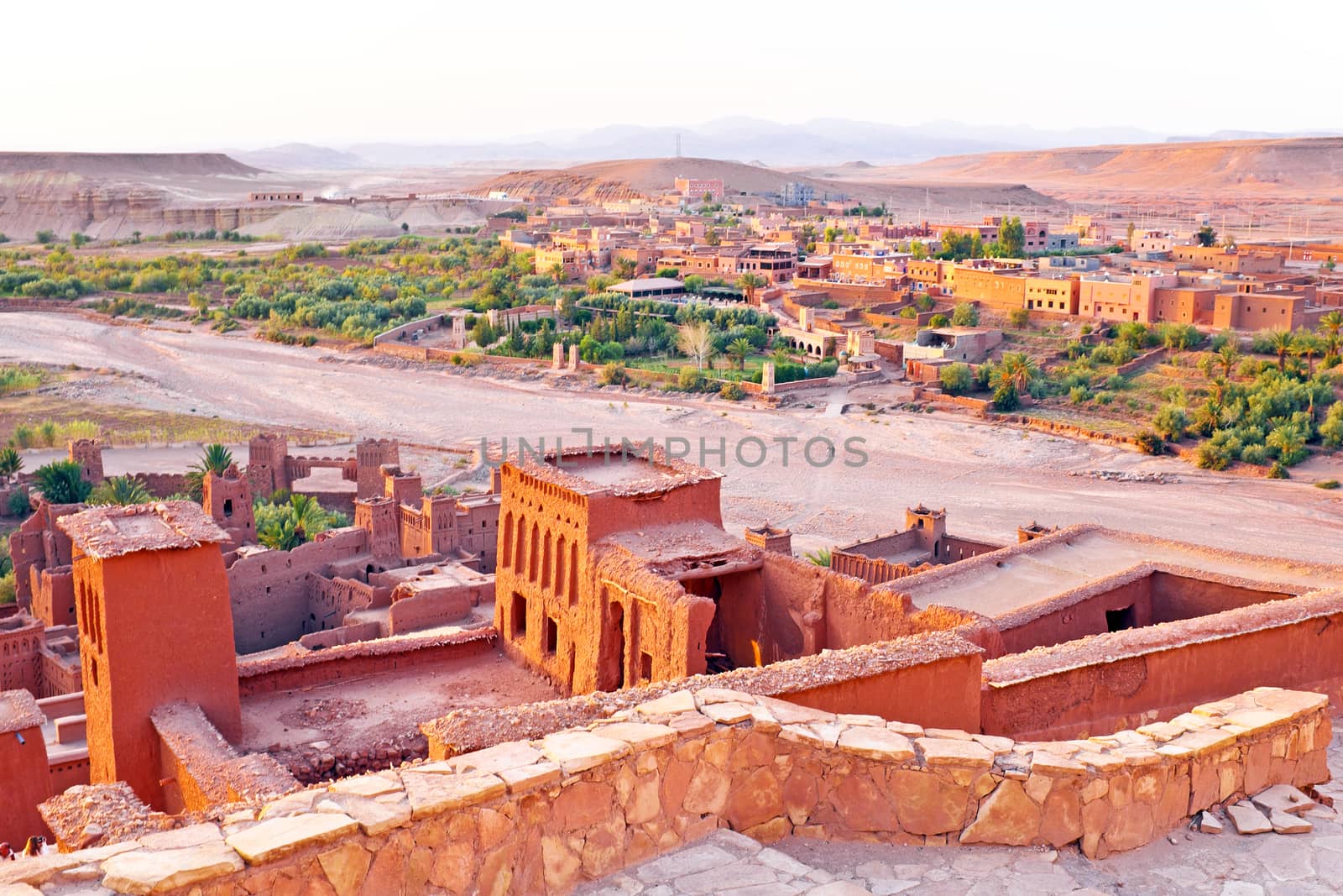 The fortified town of Ait ben Haddou near Ouarzazate Morocco on the edge of the sahara desert in Morocco. Famous for its use as a set in many films such as Lawrence of Arabia, Gladiator