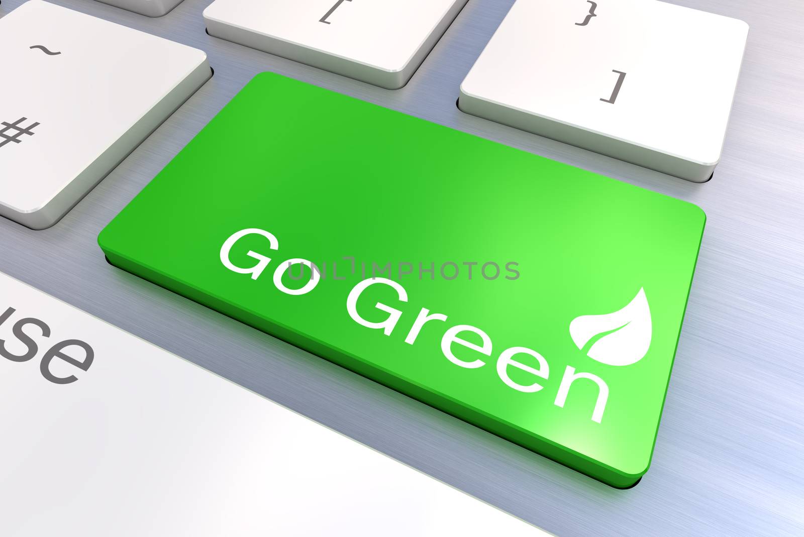 A Colourful 3d Rendered Illustration showing a Green Eco Concept on a Computer Keyboard
