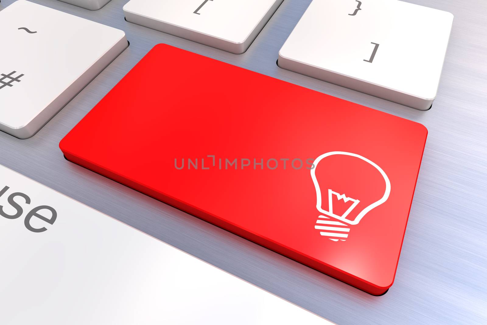 A Colourful 3d Rendered Illustration showing a Lightbulb Concept on a Computer Keyboard