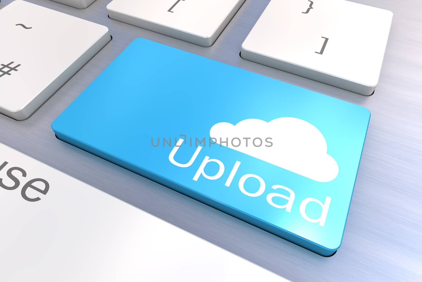 A Colourful 3d Rendered Illustration showing a Cloud Upload Concept on a Computer Keyboard