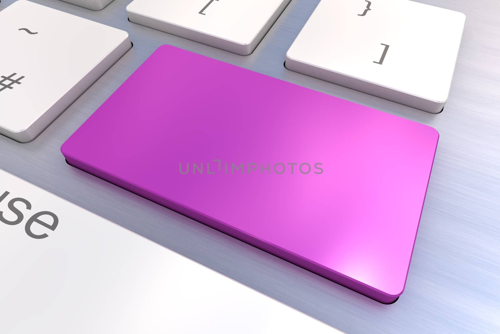 A Colourful 3d Rendered Illustration showing a Blank Purple Keyboard concept on a Computer Keyboard