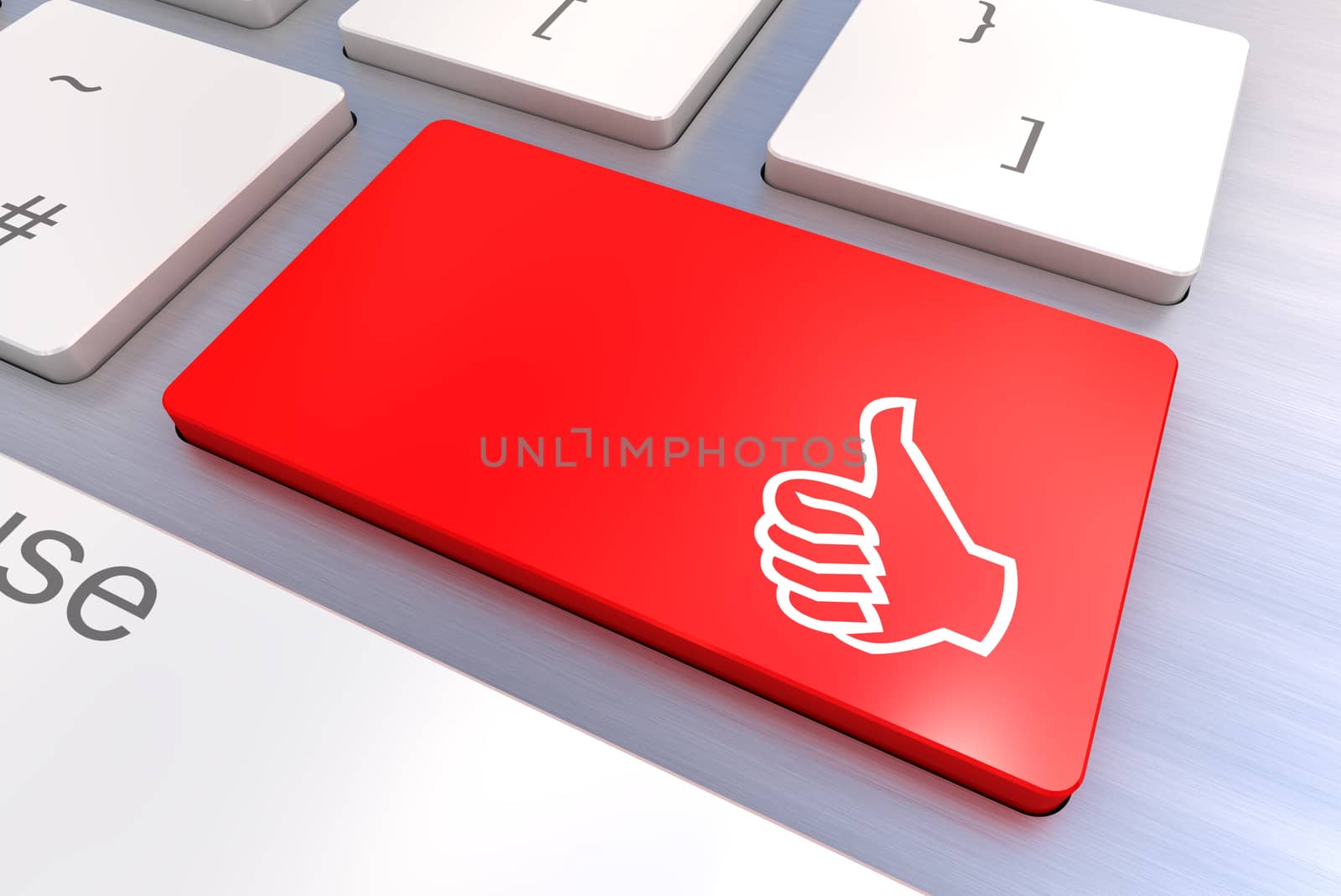 Computer keyboard rendered illustration with thumb gesturing hand key