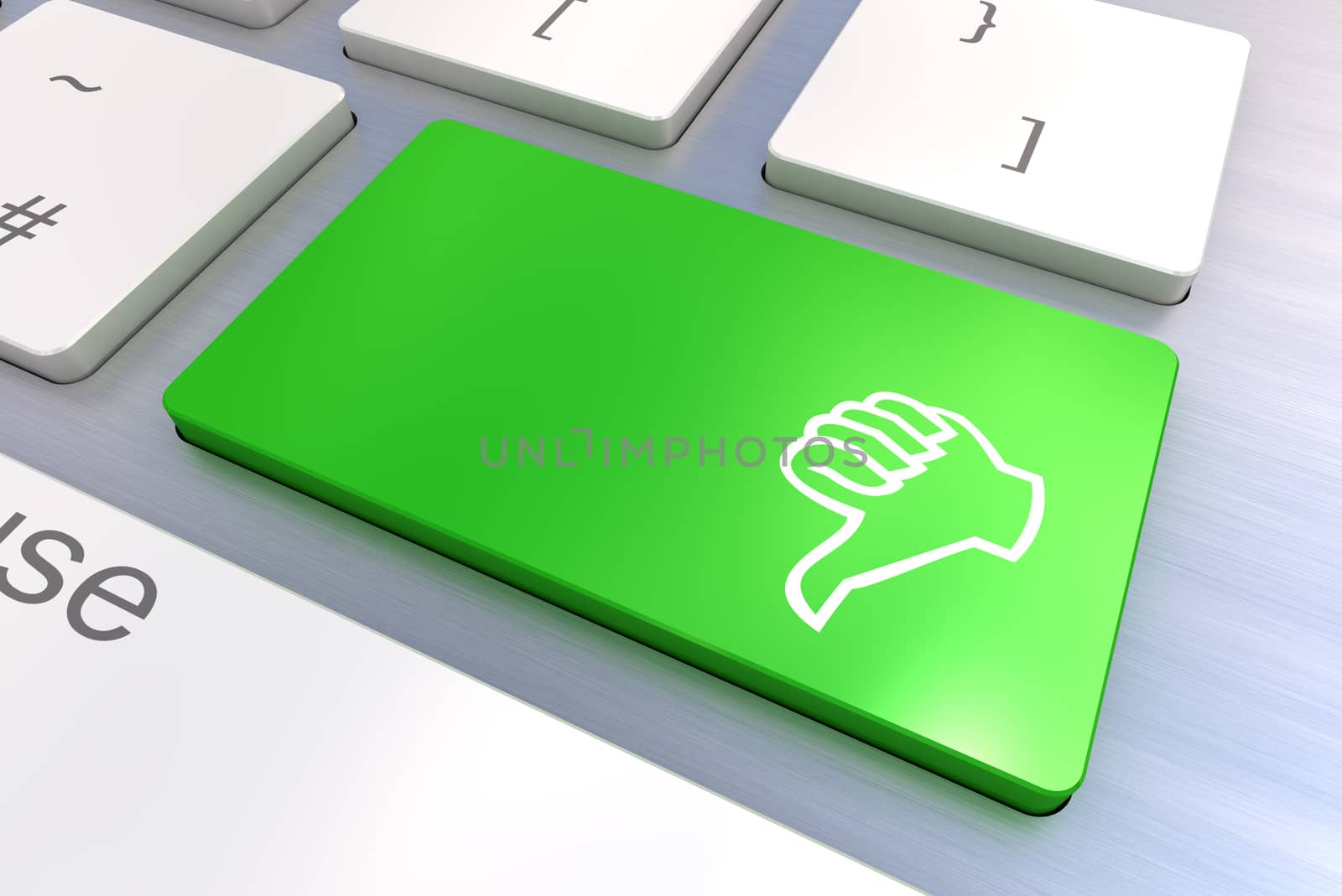 Computer keyboard rendered illustration with thumb gesturing hand key