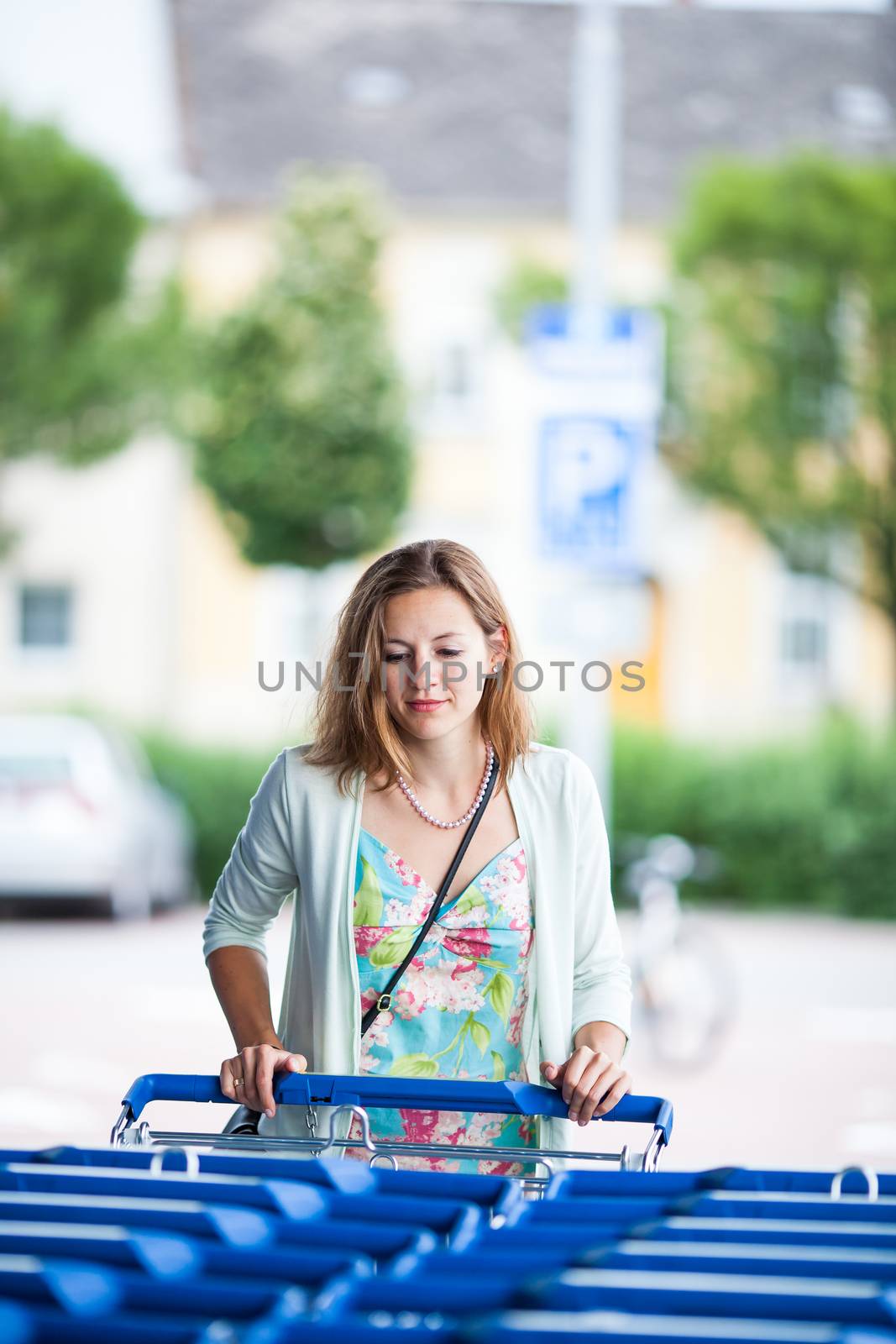 Beautiful young woman going shopping for groceries by viktor_cap