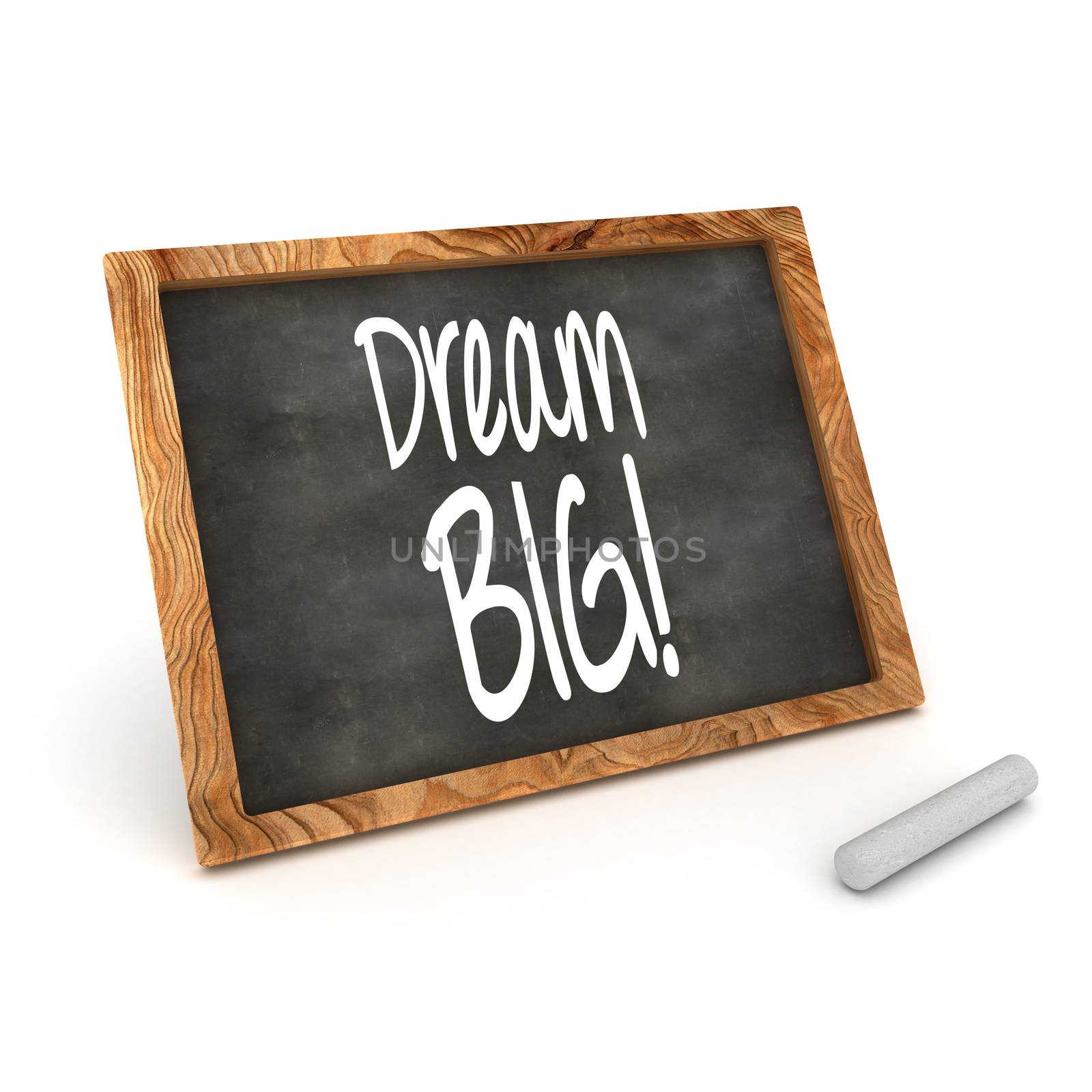 A Colourful 3d Rendered Blackboard showing the Inspirational Message "Dream Big"