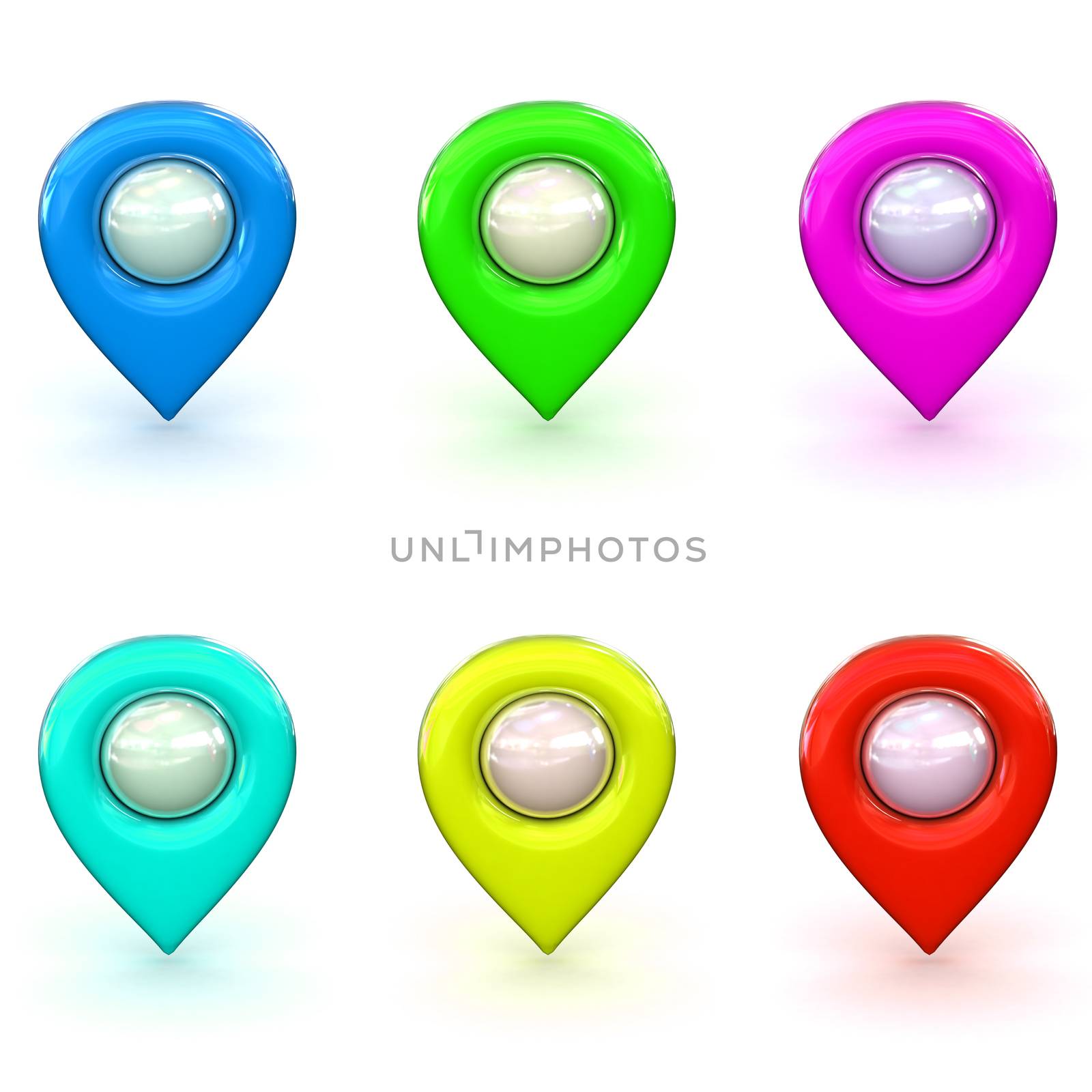 A Colourful 3d Rendered Map or GPS Marker Collection