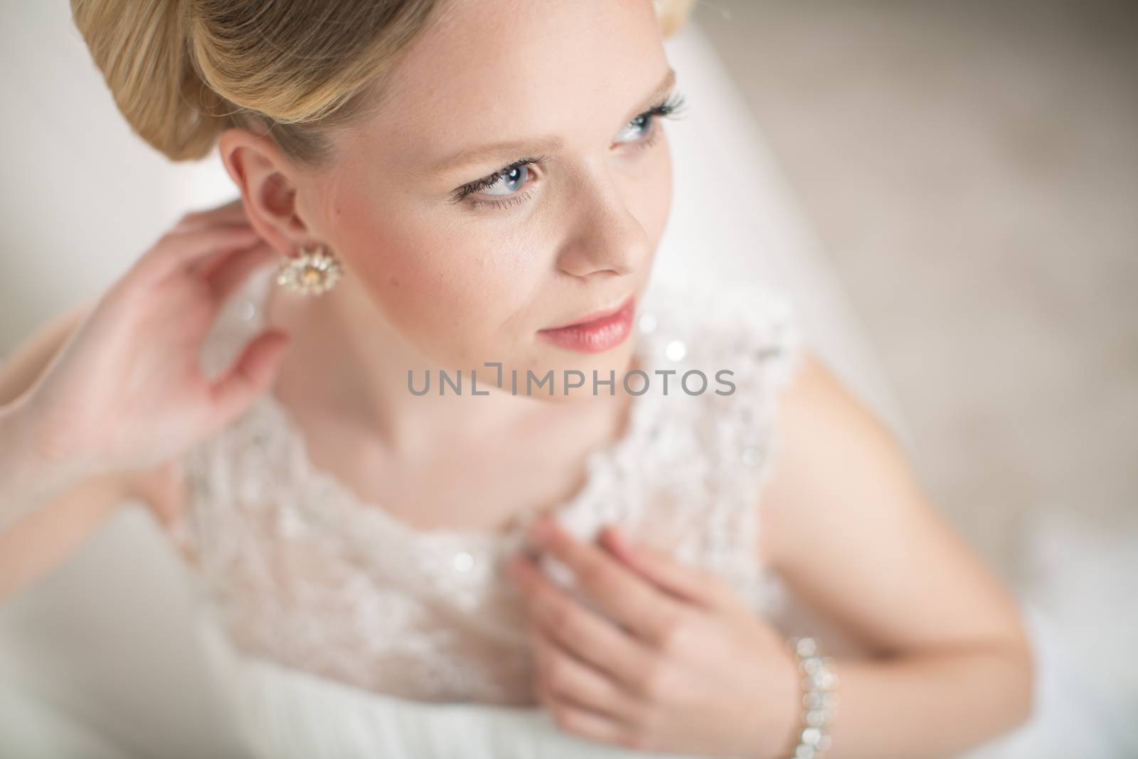 Gorgeous bride on her wedding day (color toned image; shallow DOF)