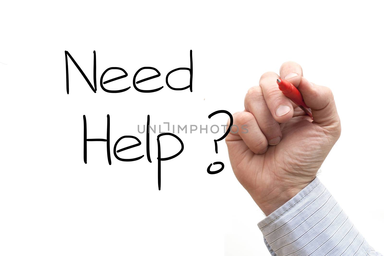 A Photo / Illustration of a Hand Writing 'Need Help?'