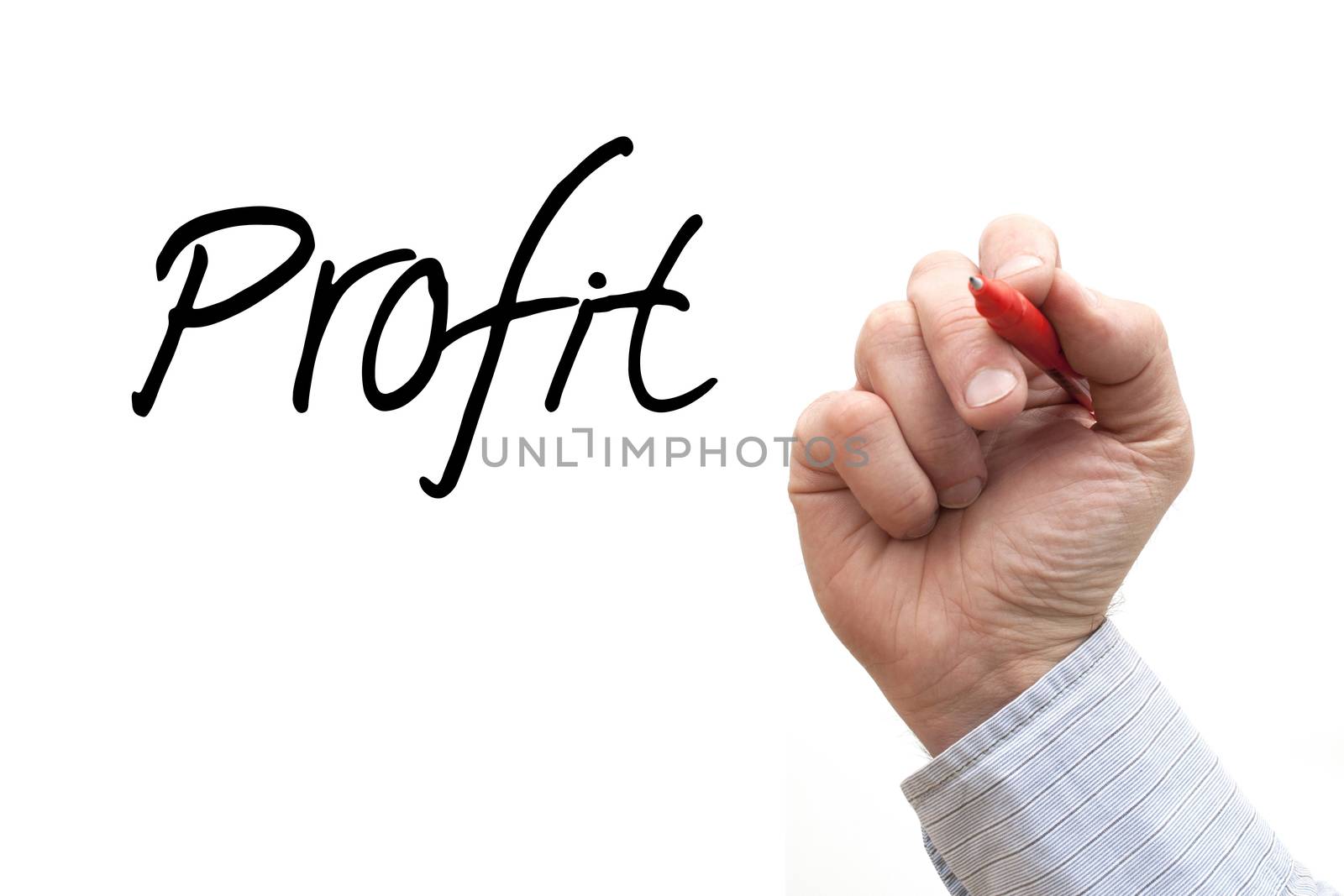 A Photo / Illustration of a Hand Writing 'Profit'