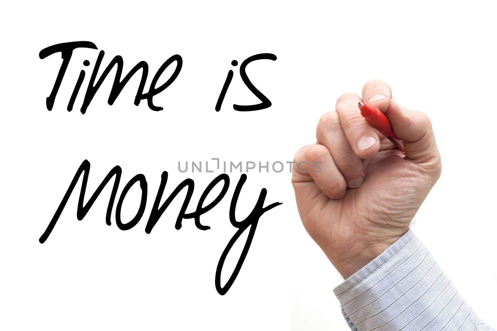 A Photo / Illustration of a Hand Writing 'Time is Money'