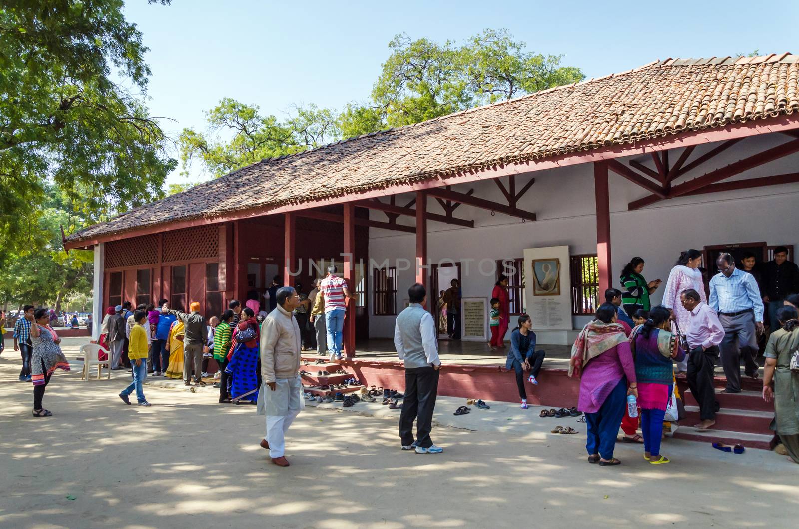 Ahmedabad, India - December 28, 2014: Tourist visit House of Mahatma and Kasturba Gandhi in Sabarmati Ashram. Sabarmati Ashram is the spiritual center founded by Mahatma Gandhi in 1917, headquater of freedom fighting