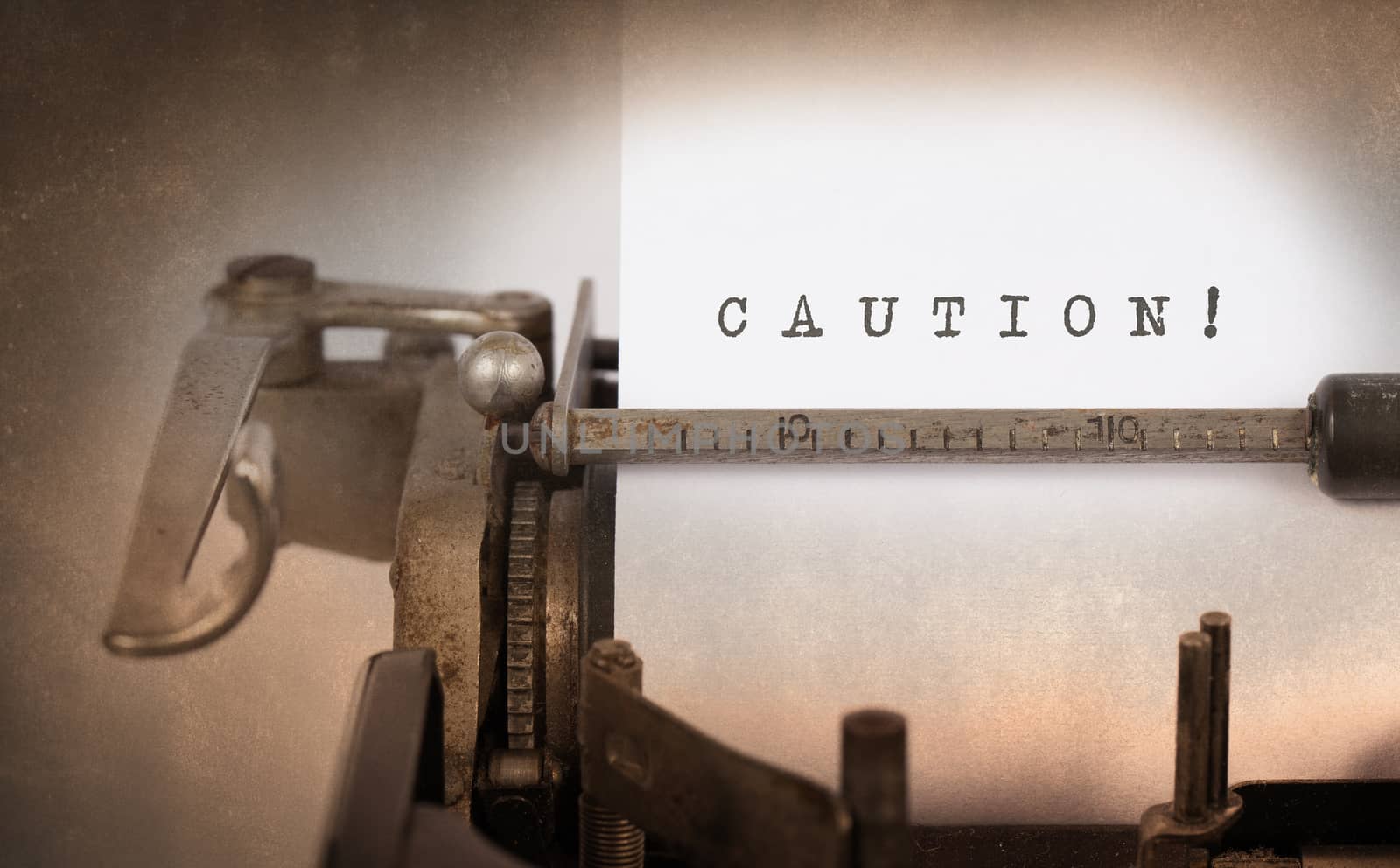 Vintage inscription made by old typewriter, caution