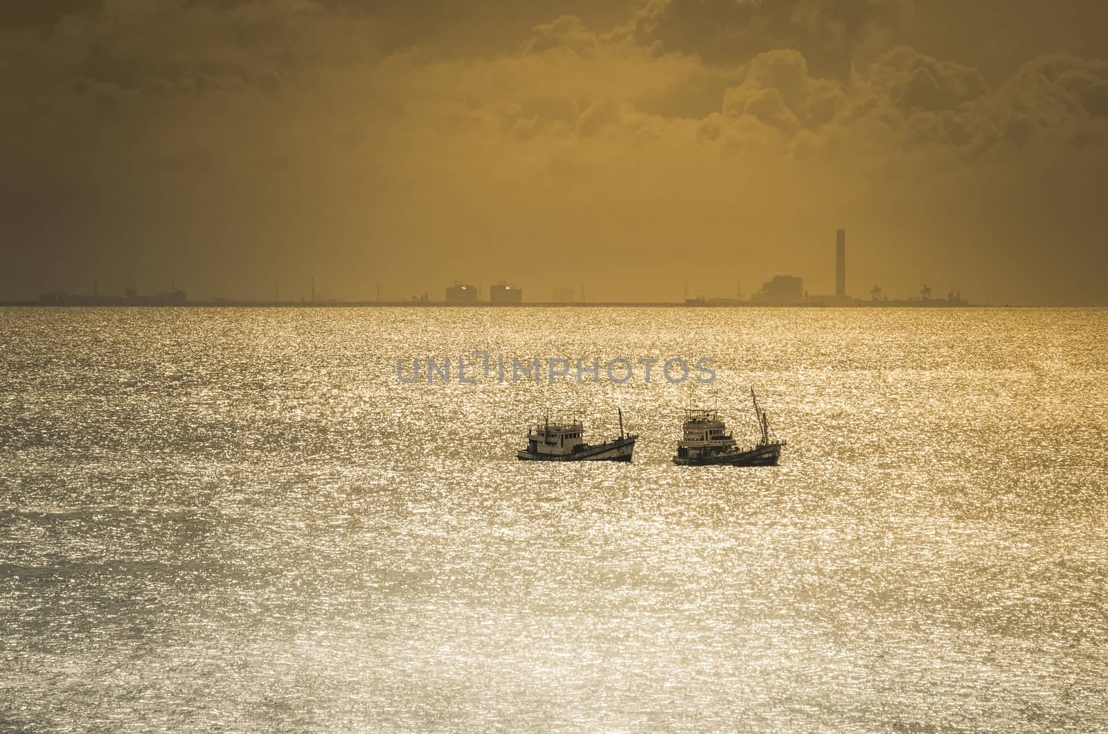 Fishing sea boat and blue sea nature in Thailand vintage