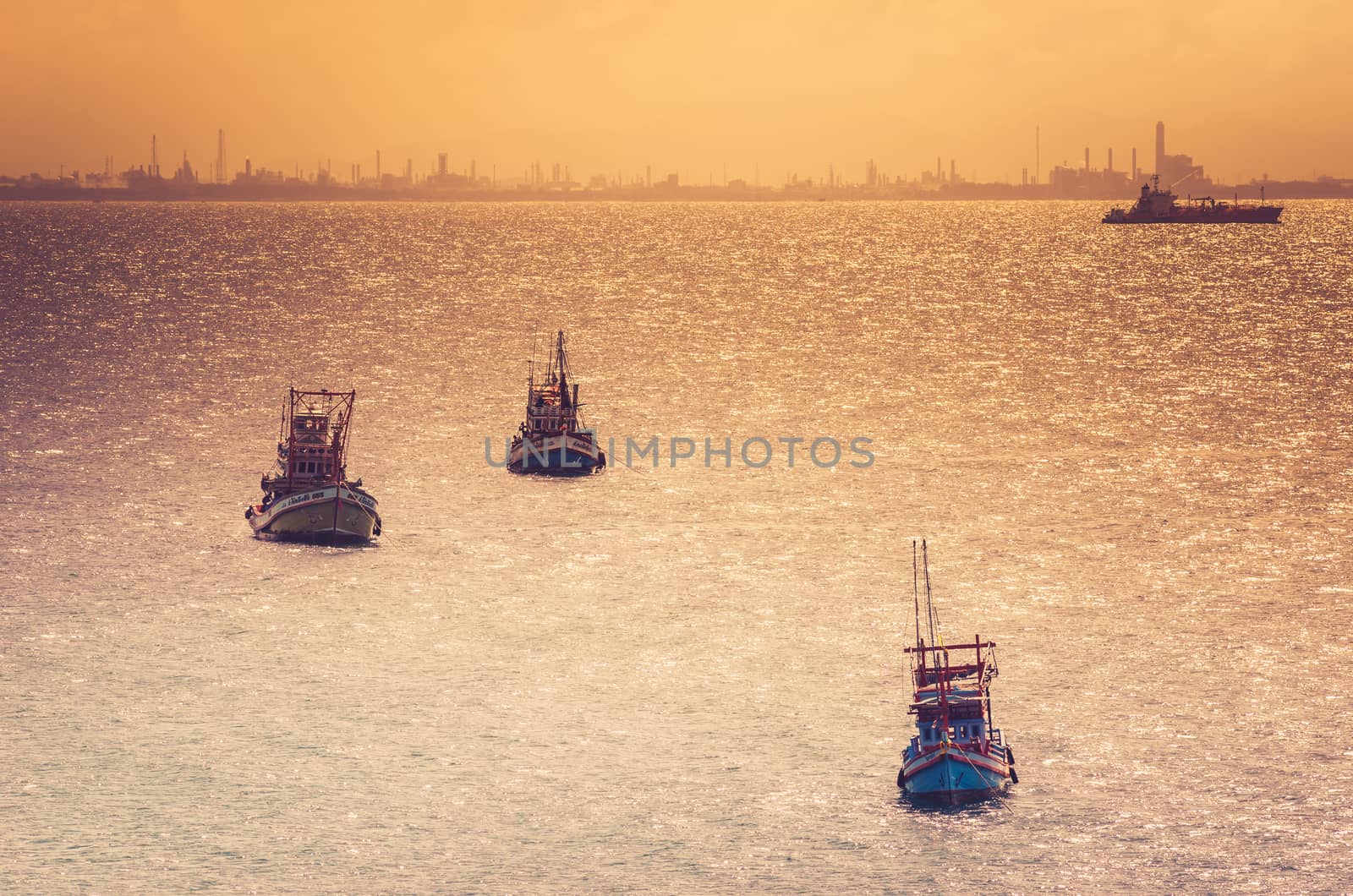 Fishing sea boat and blue sea nature in Thailand vintage